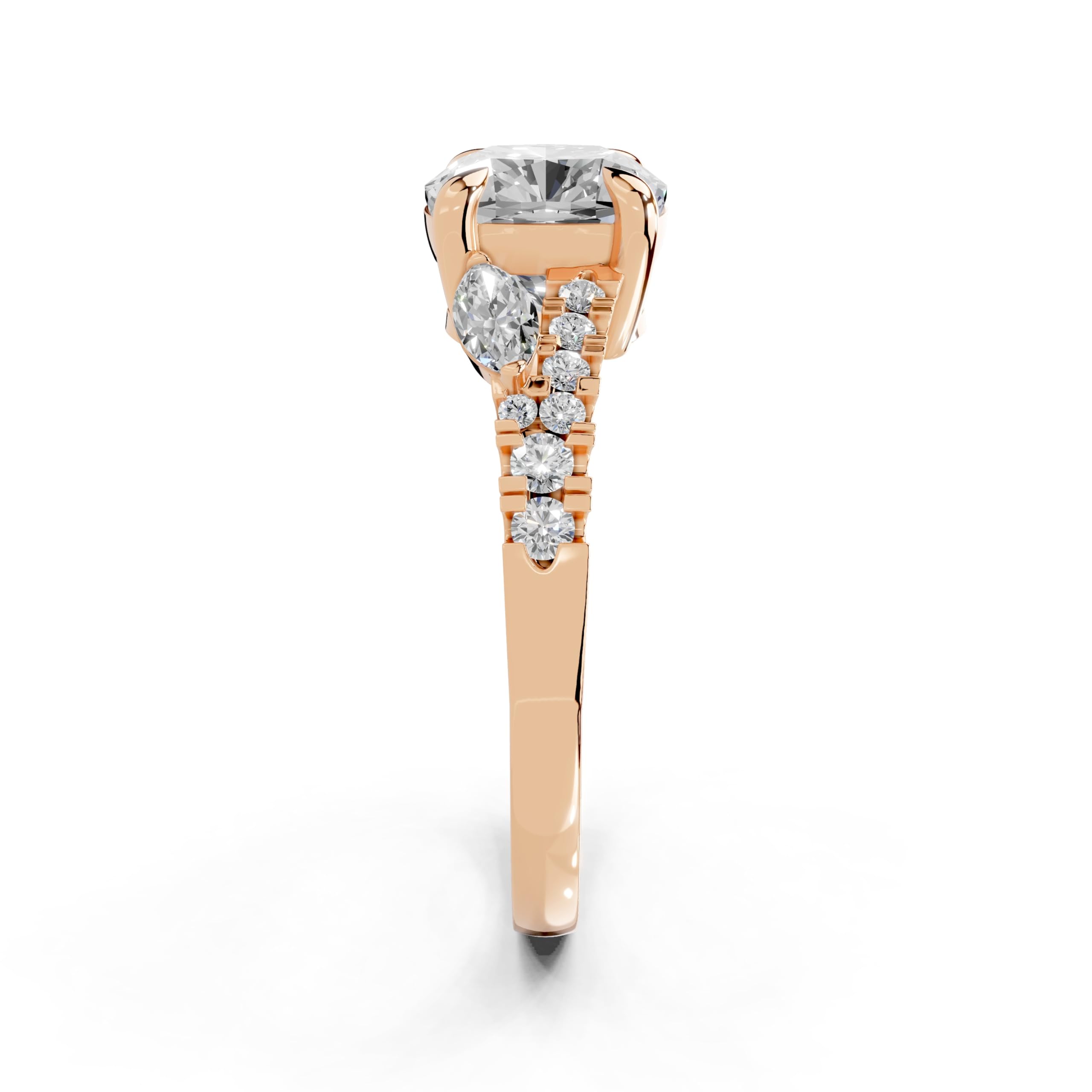 Cushion Marquise Side Stone Pavé lab-grown diamond ring in rose gold