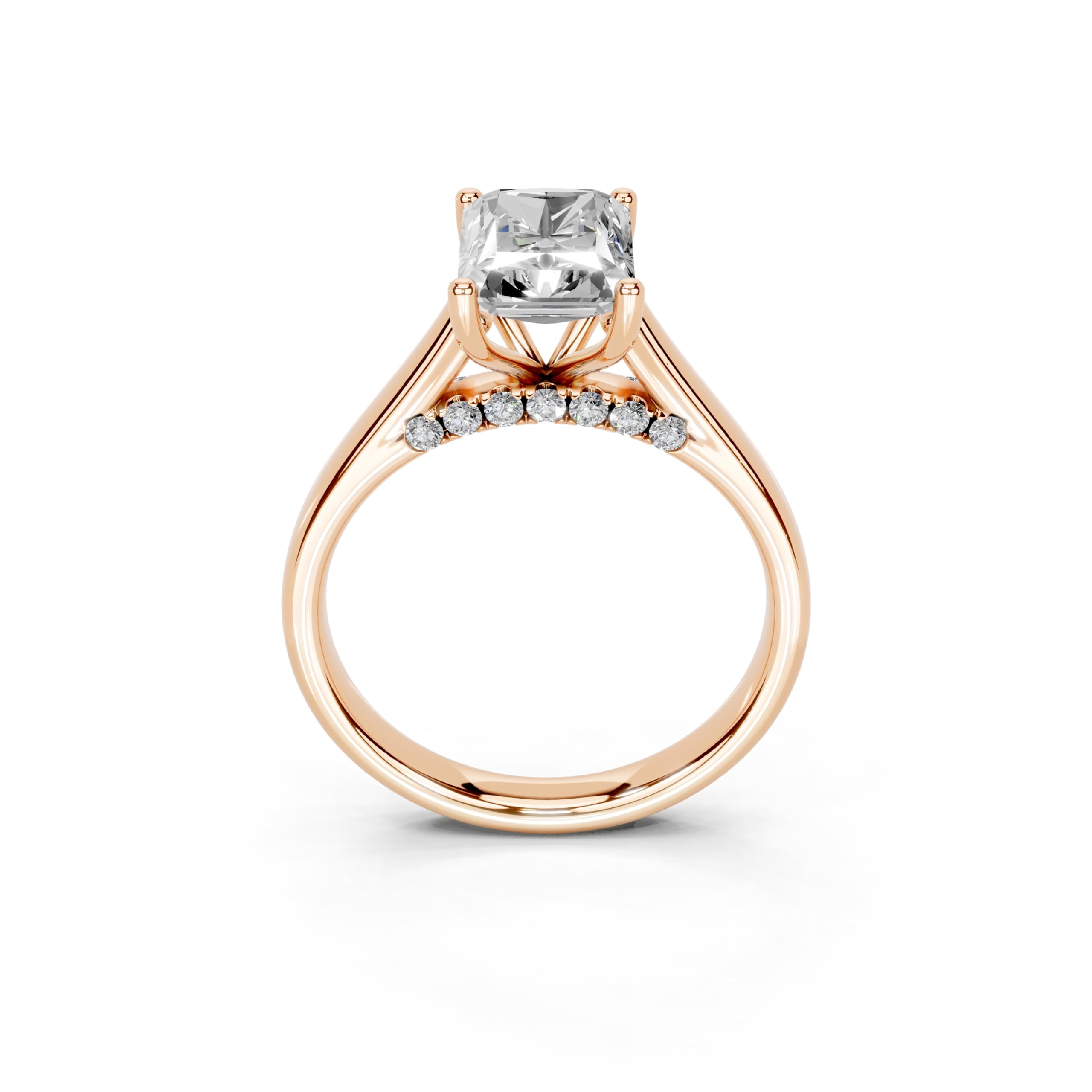 Radiant Hidden Pavé Cathedral lab-grown diamond ring in rose gold