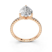 Pear petite pavé lab-grown diamond engagement ring in 14K rose gold, front view