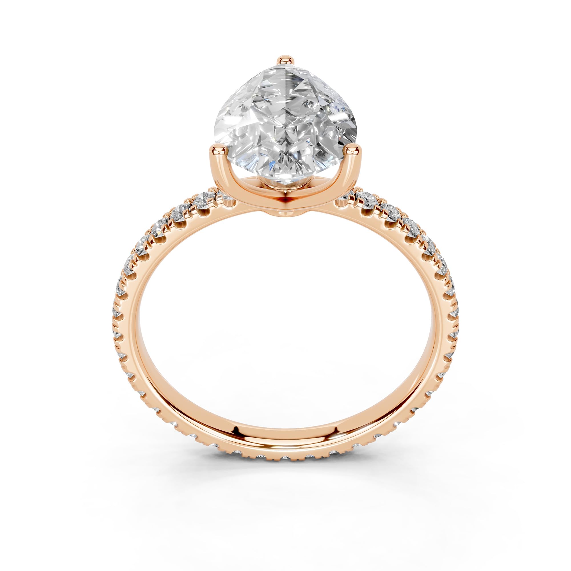 Pear petite pavé lab-grown diamond engagement ring in 14K rose gold, front view