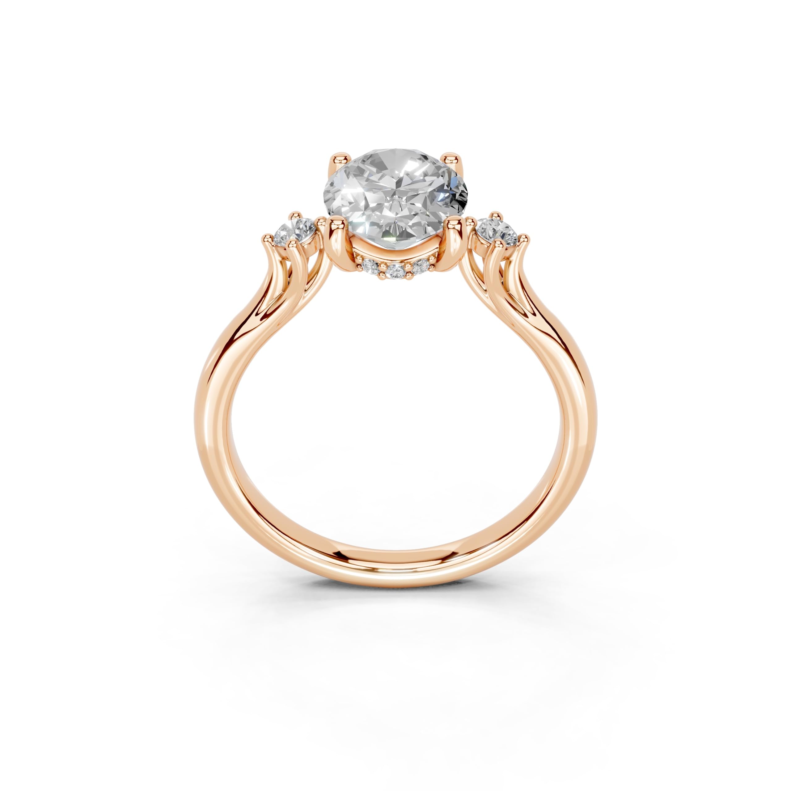 Oval Petite Side Stone Solitaire lab-grown diamond ring in rose gold