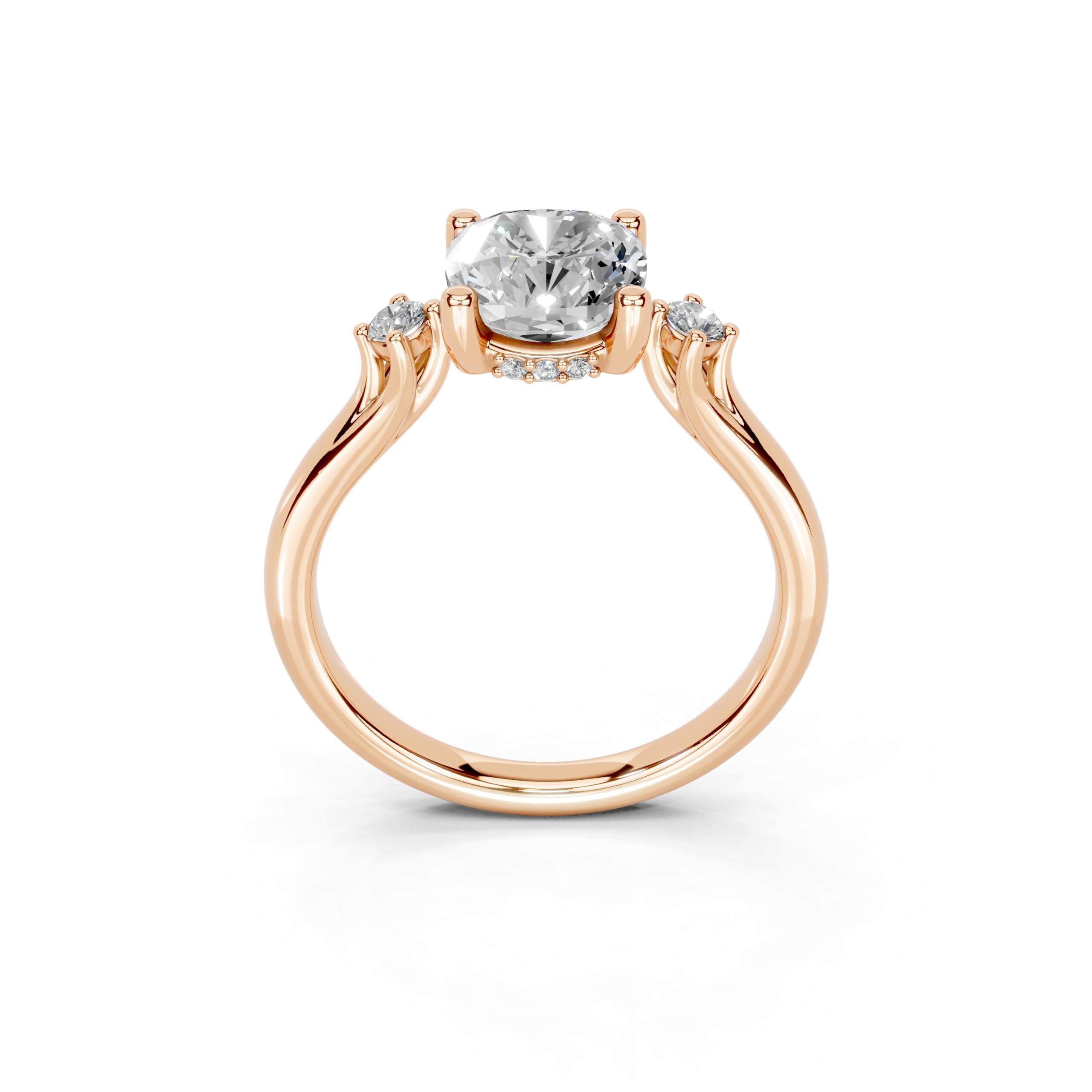 Cushion Petite Side Stone Solitaire lab-grown diamond ring in rose gold