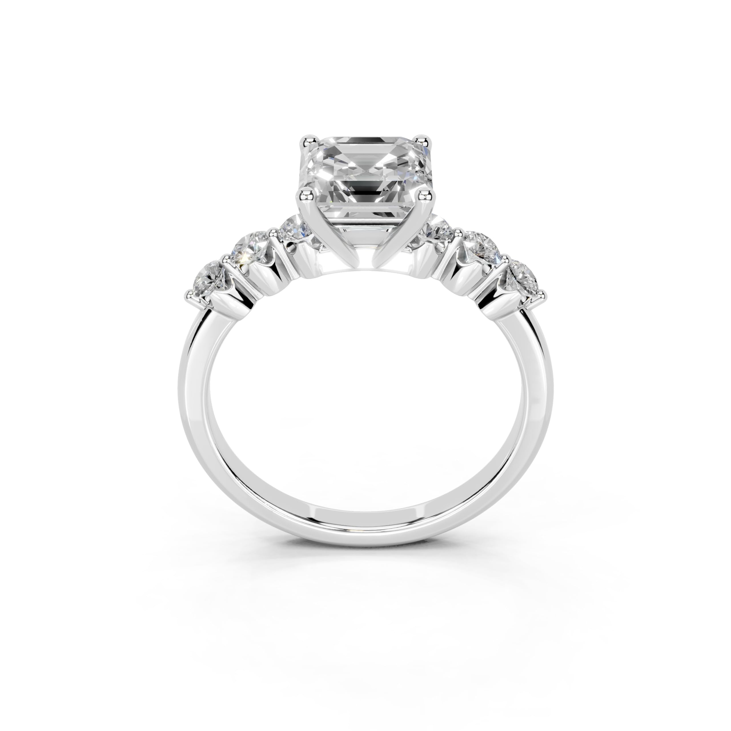 Asscher Scattered Side Stone lab-grown diamond ring in white gold / platinum