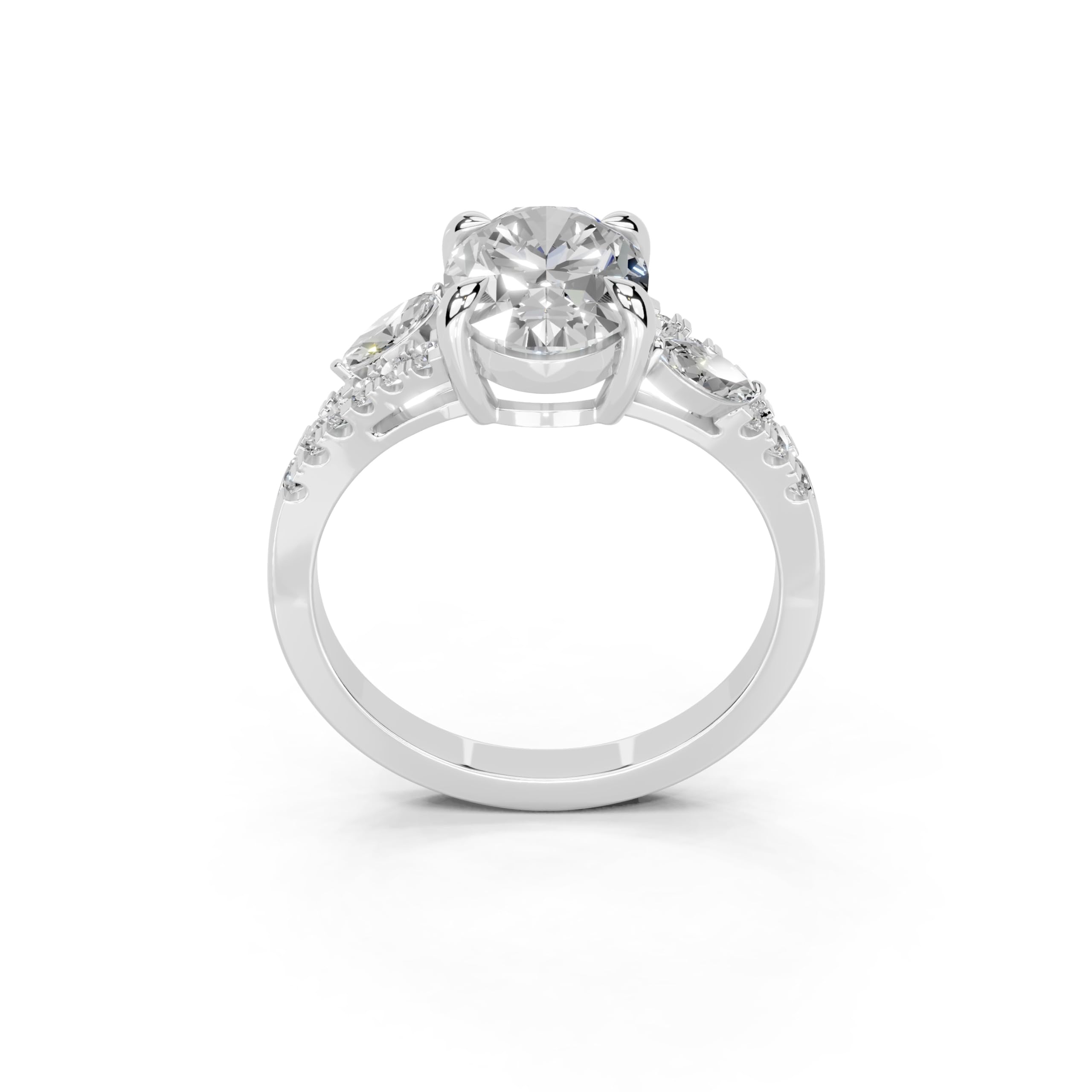 Oval Marquise Side Stone Pavé lab-grown diamond ring in white gold / platinum