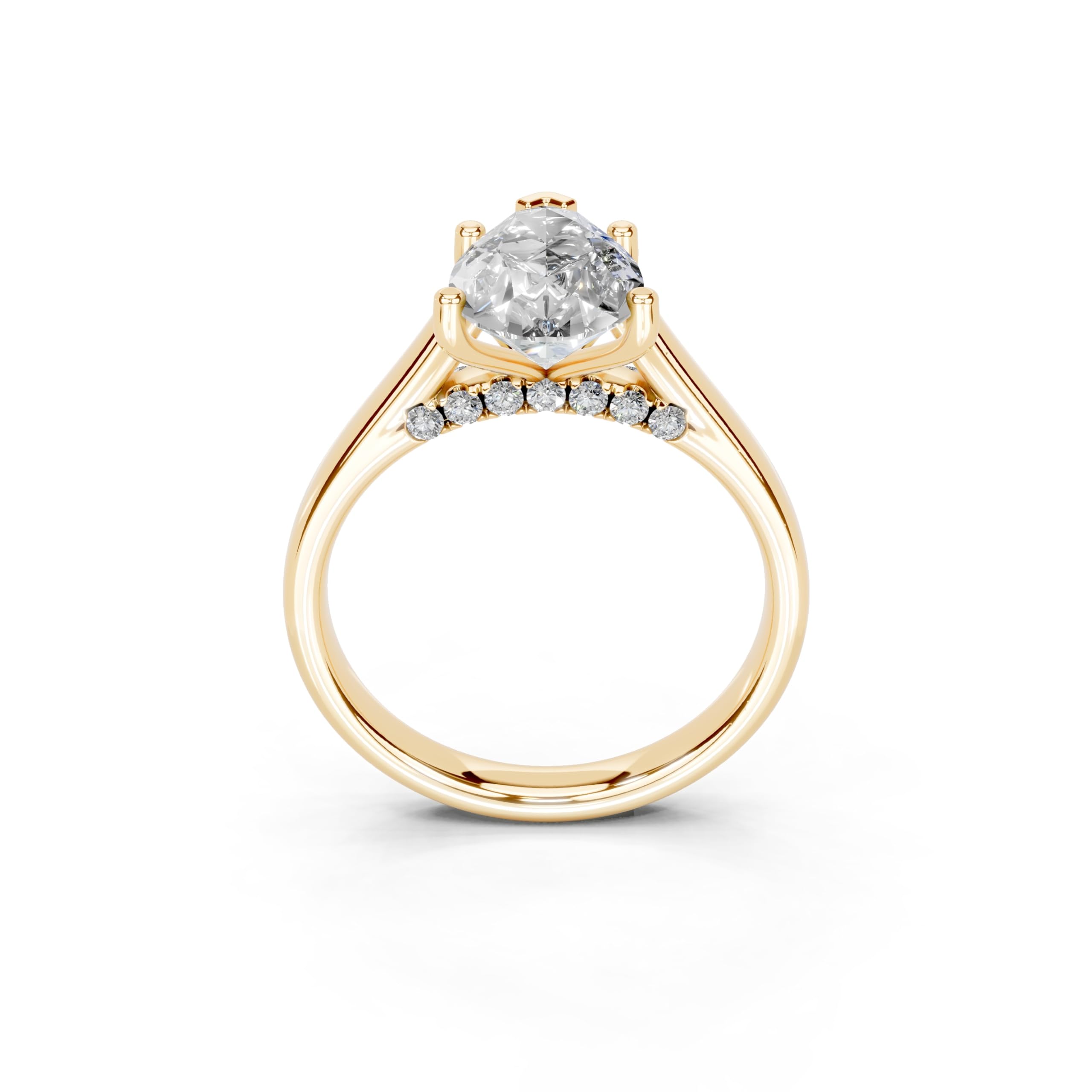 Pear Hidden Pavé Cathedral lab-grown diamond ring in yellow gold