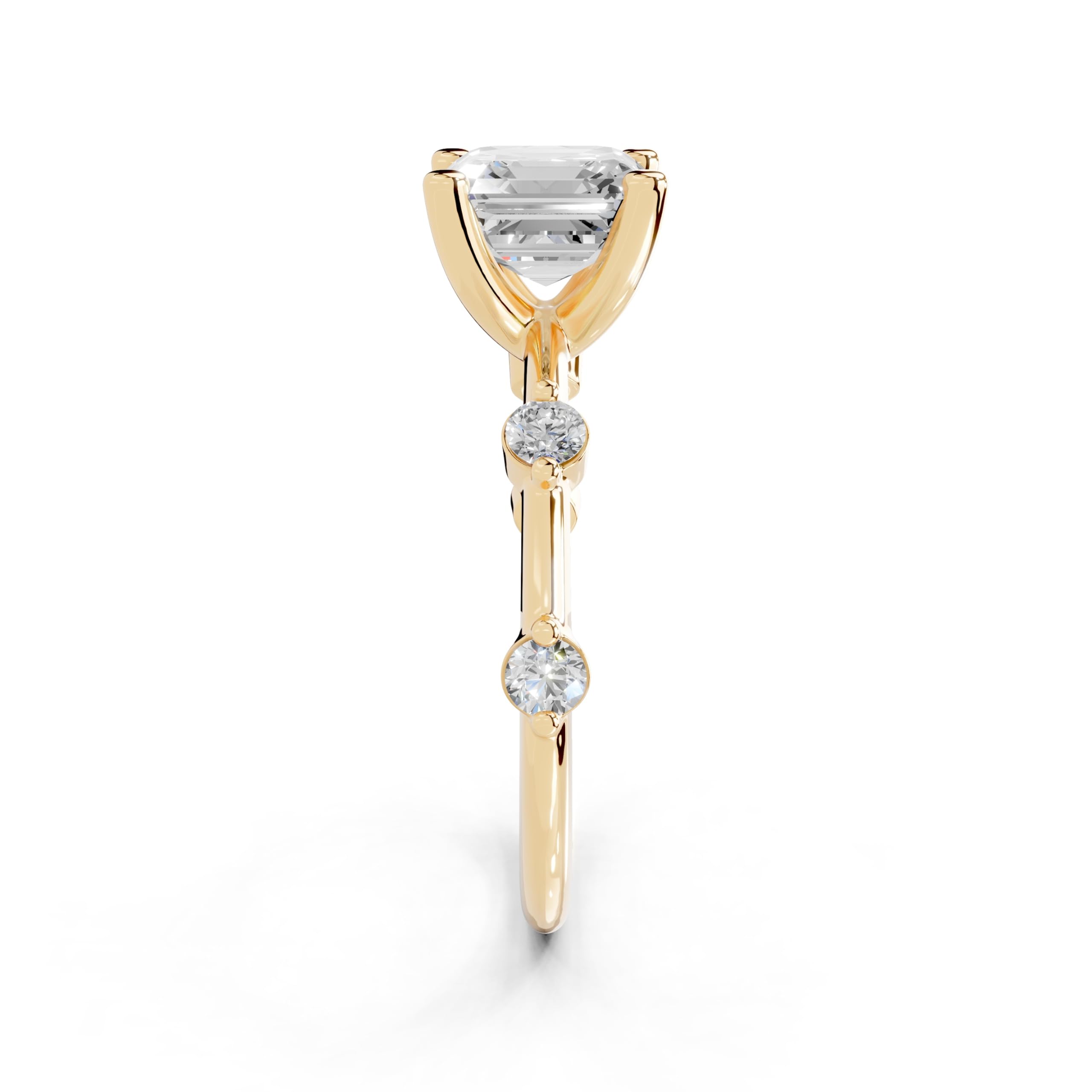 Asscher Solitaire with Minimal Side Stones lab-grown diamond ring in yellow gold
