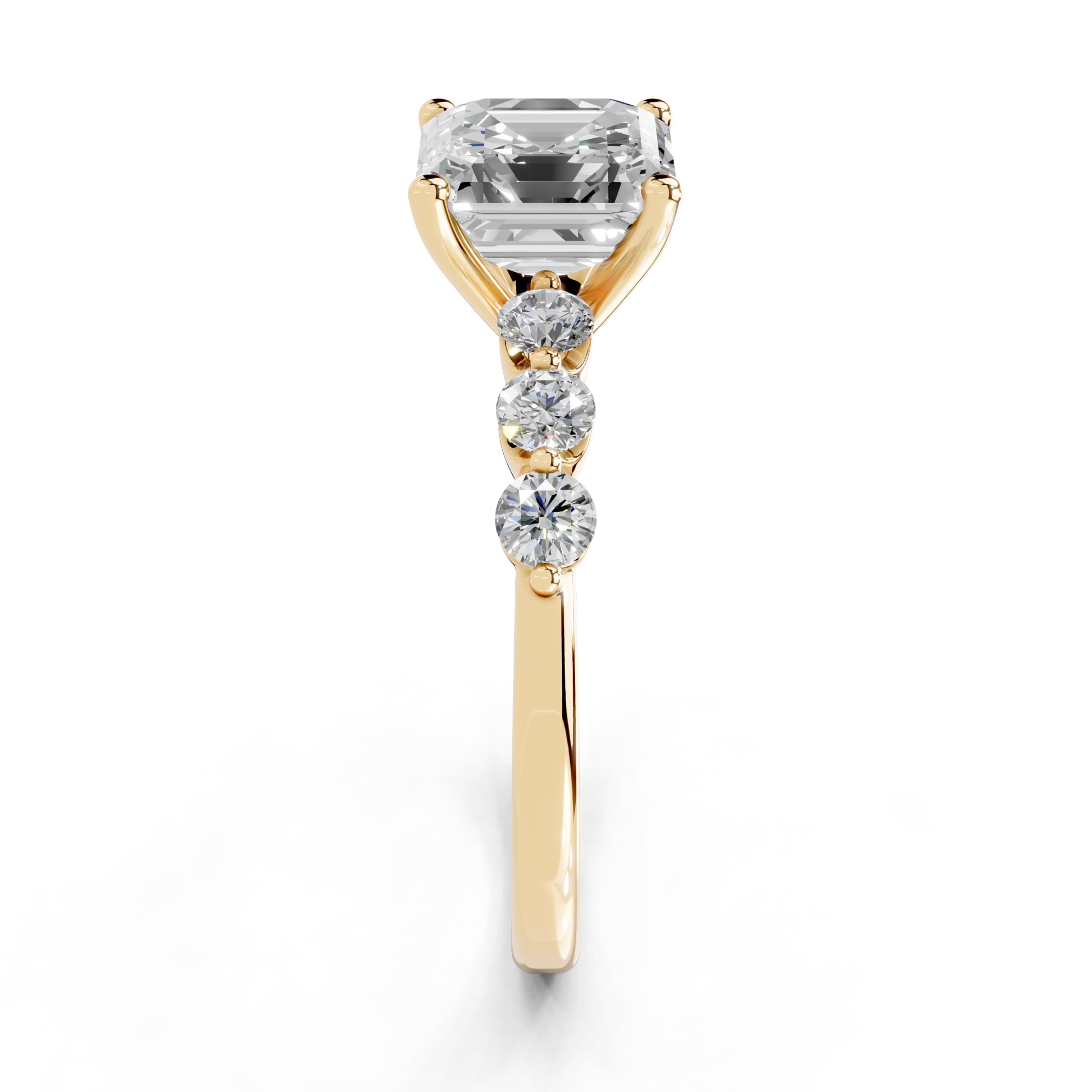 Asscher Scattered Side Stone lab-grown diamond ring in yellow gold