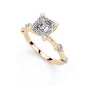 Asscher Solitaire with Minimal Side Stones lab-grown diamond ring in yellow gold