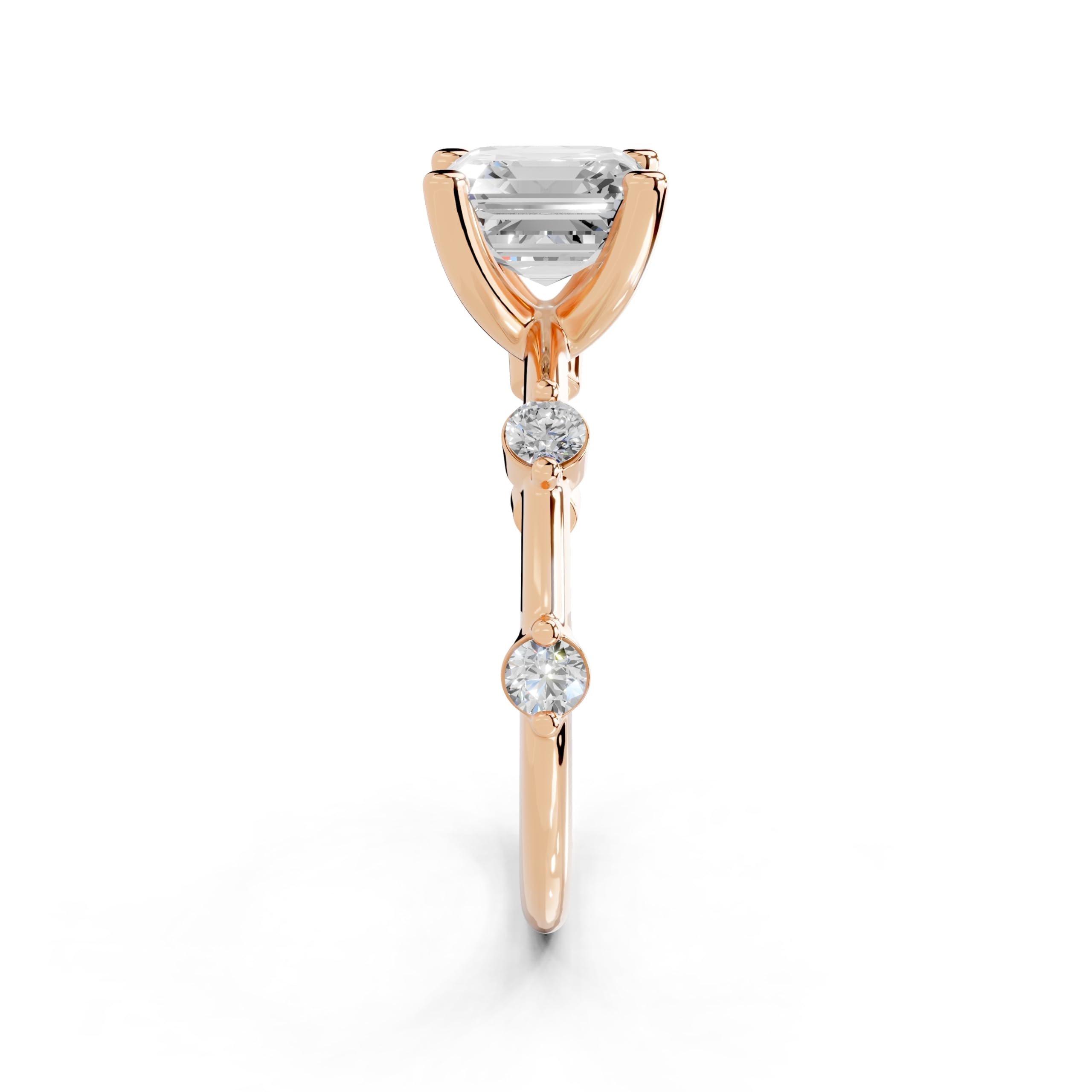 Asscher Solitaire with Minimal Side Stones lab-grown diamond ring in rose gold