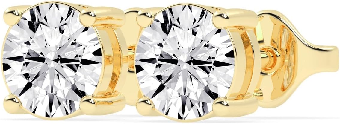 Gold-plated four-prong diamond studs, front view