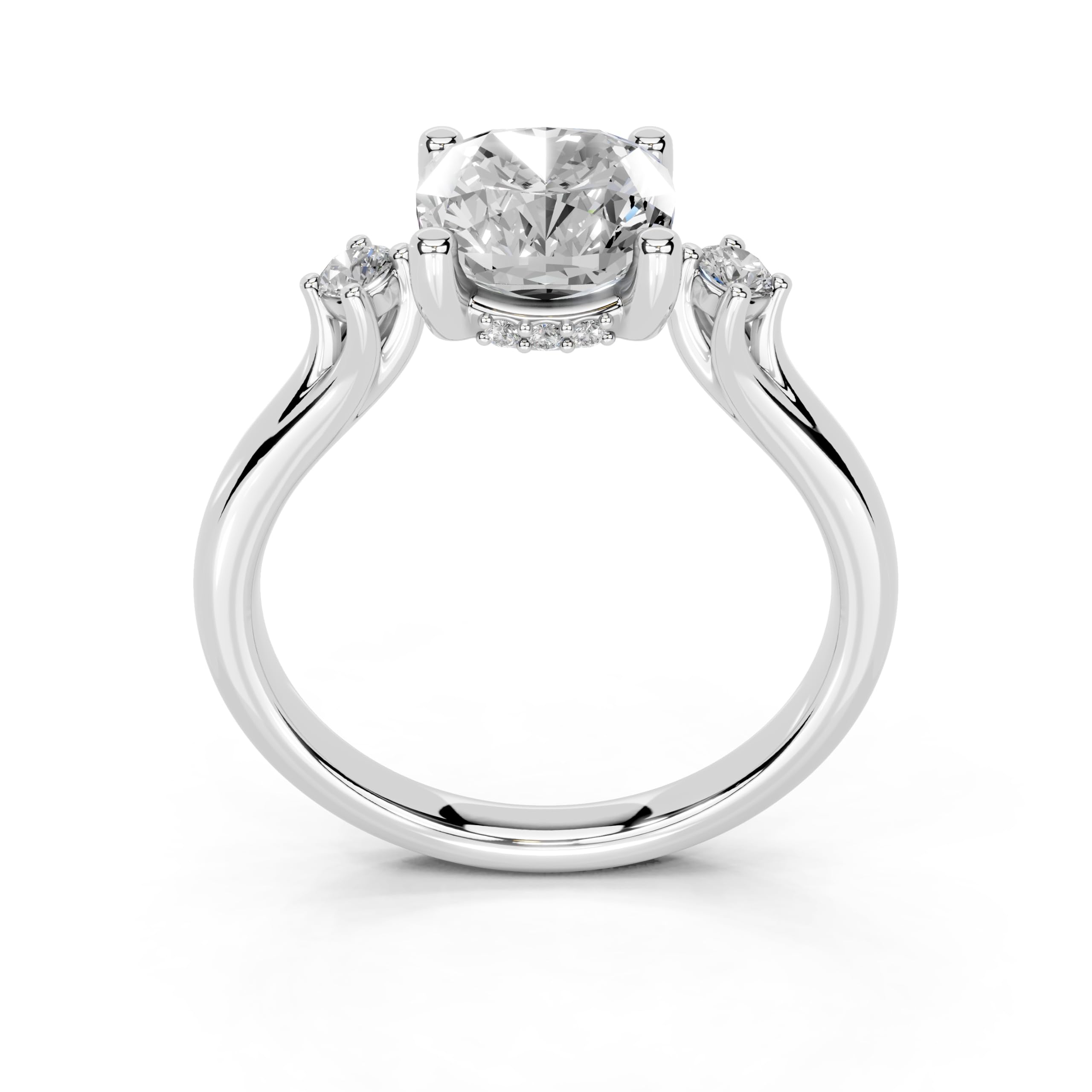 Cushion Petite Side Stone Solitaire lab-grown diamond ring in white gold / platinum
