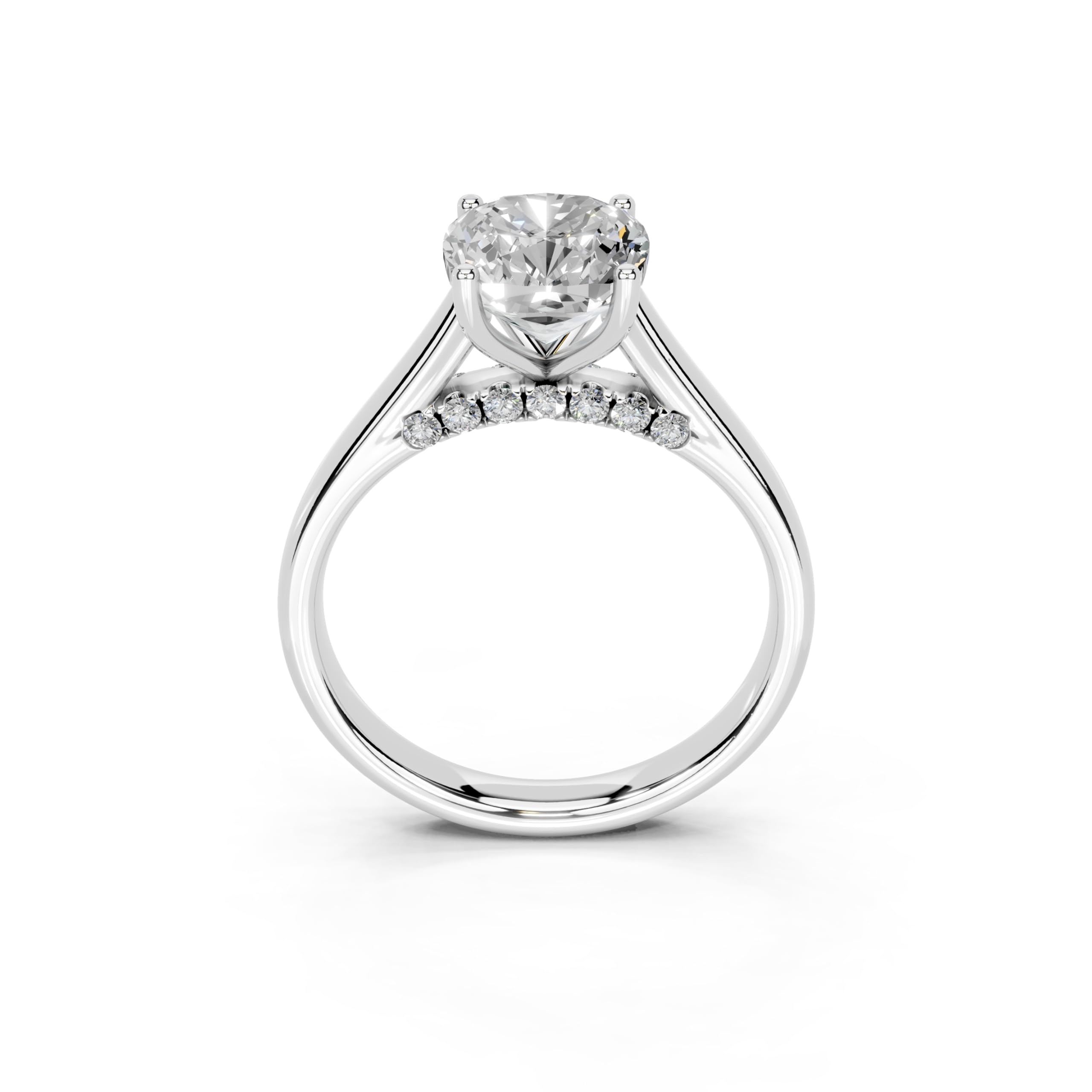 Cushion Hidden Pavé Cathedral lab-grown diamond ring in white gold / platinum