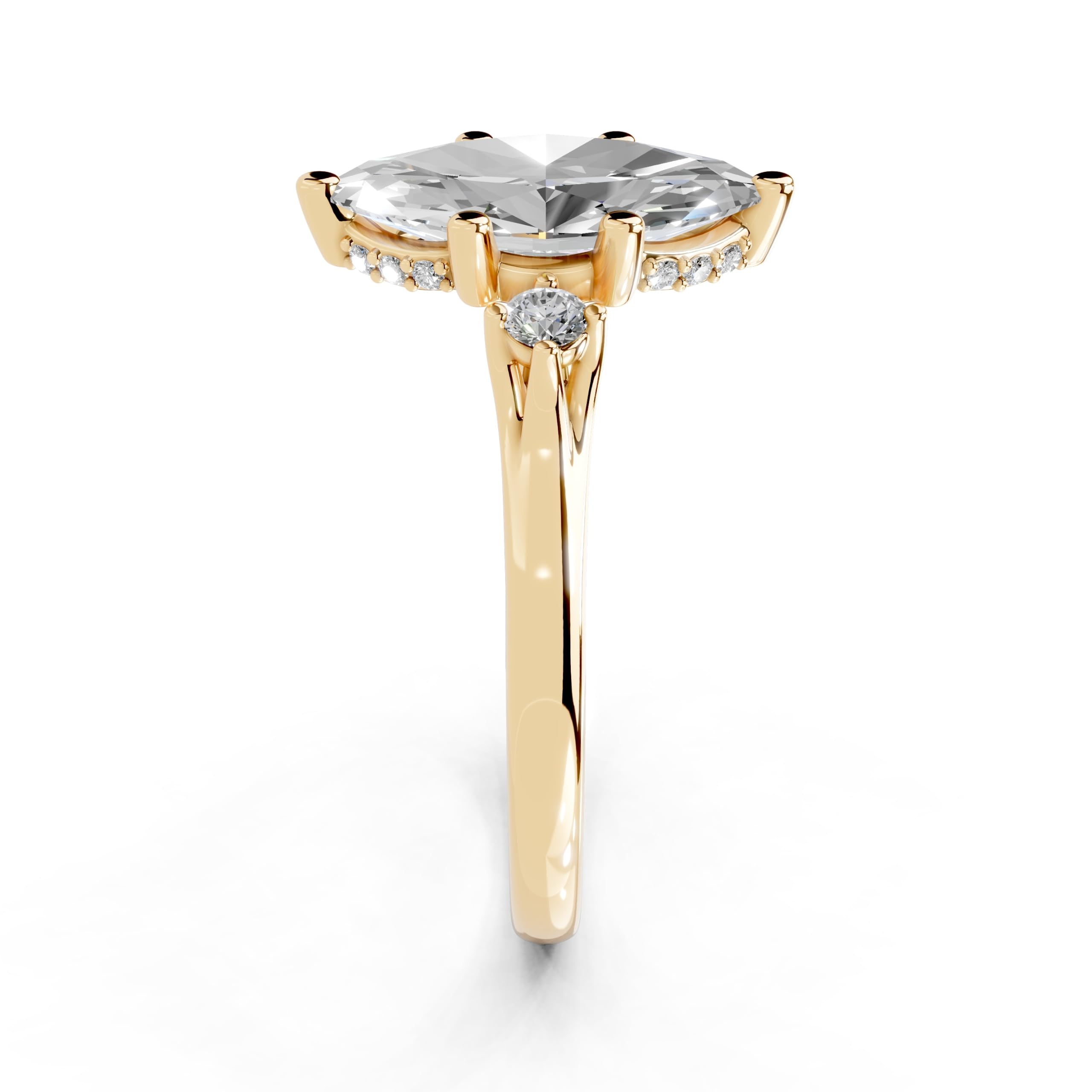 Marquise Petite Side Stone Solitaire lab-grown diamond ring in yellow gold