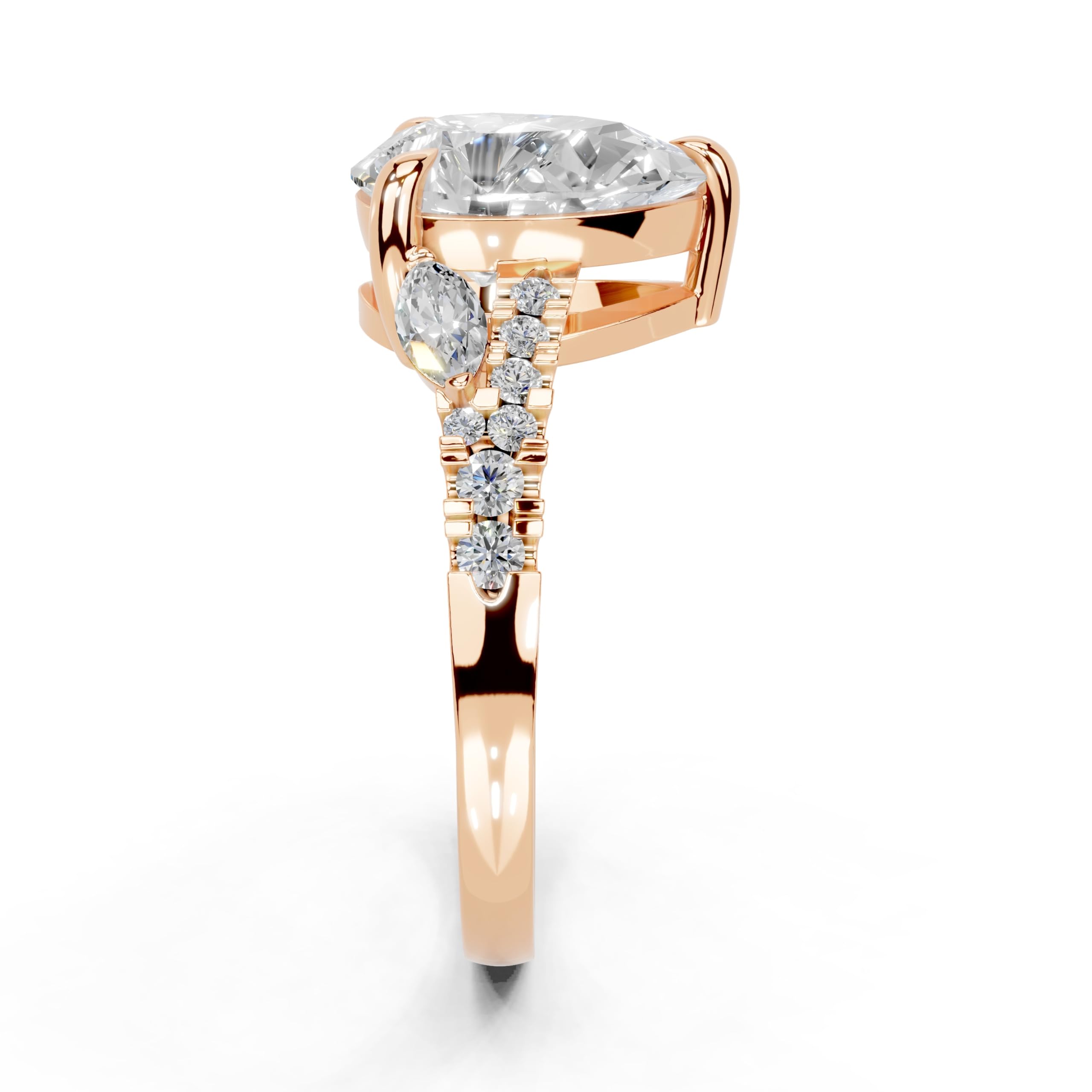 Pear Marquise Side Stone Pavé lab-grown diamond ring in rose gold