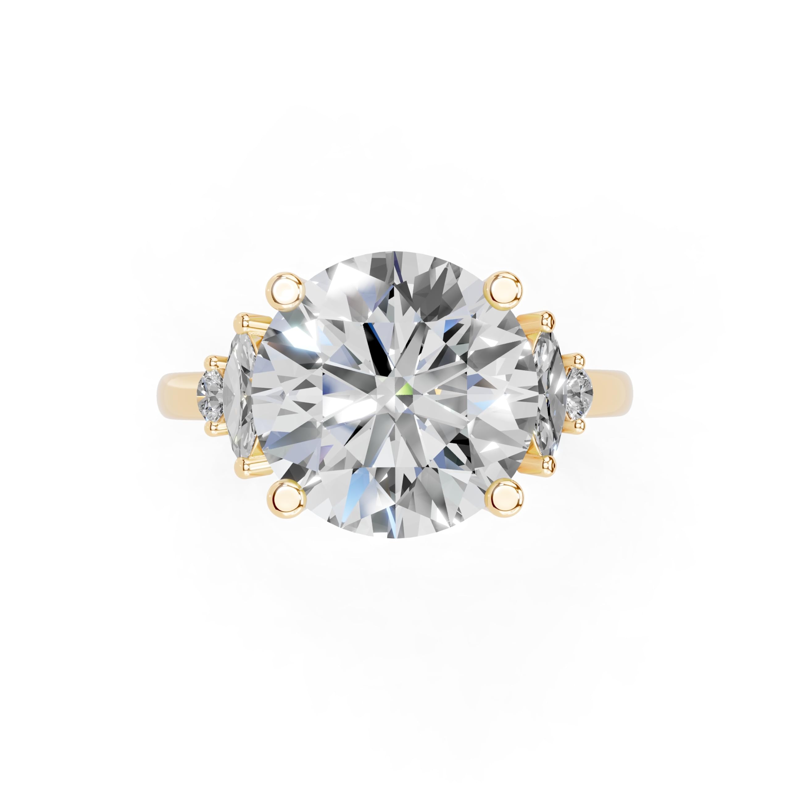 Round Marquise Cluster Side Stone lab-grown diamond ring in yellow gold