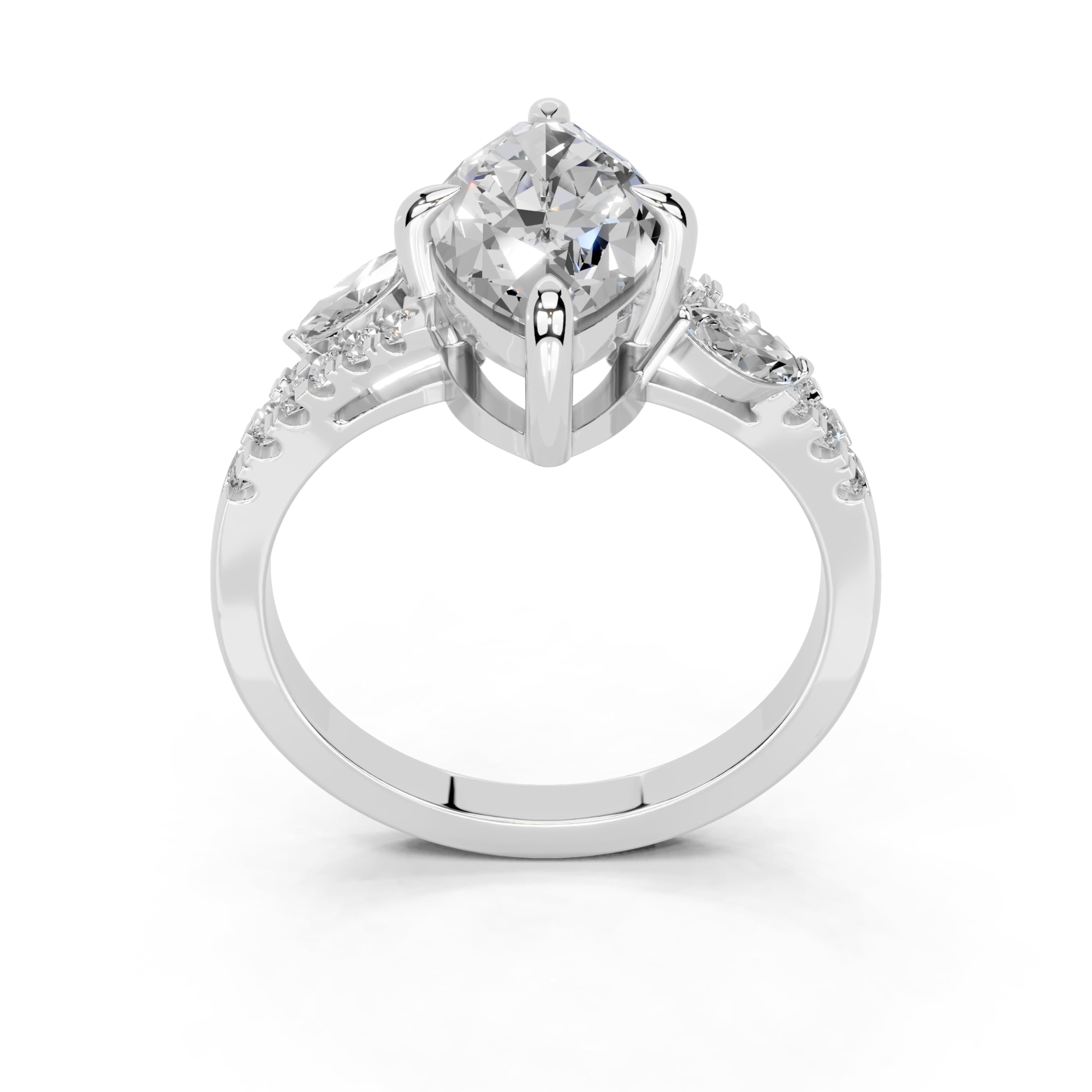 Marquise Marquise Side Stone Pavé lab-grown diamond ring in white gold / platinum