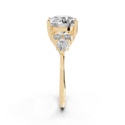 Round Pear Cluster Side Stone lab-grown diamond ring in yellow gold