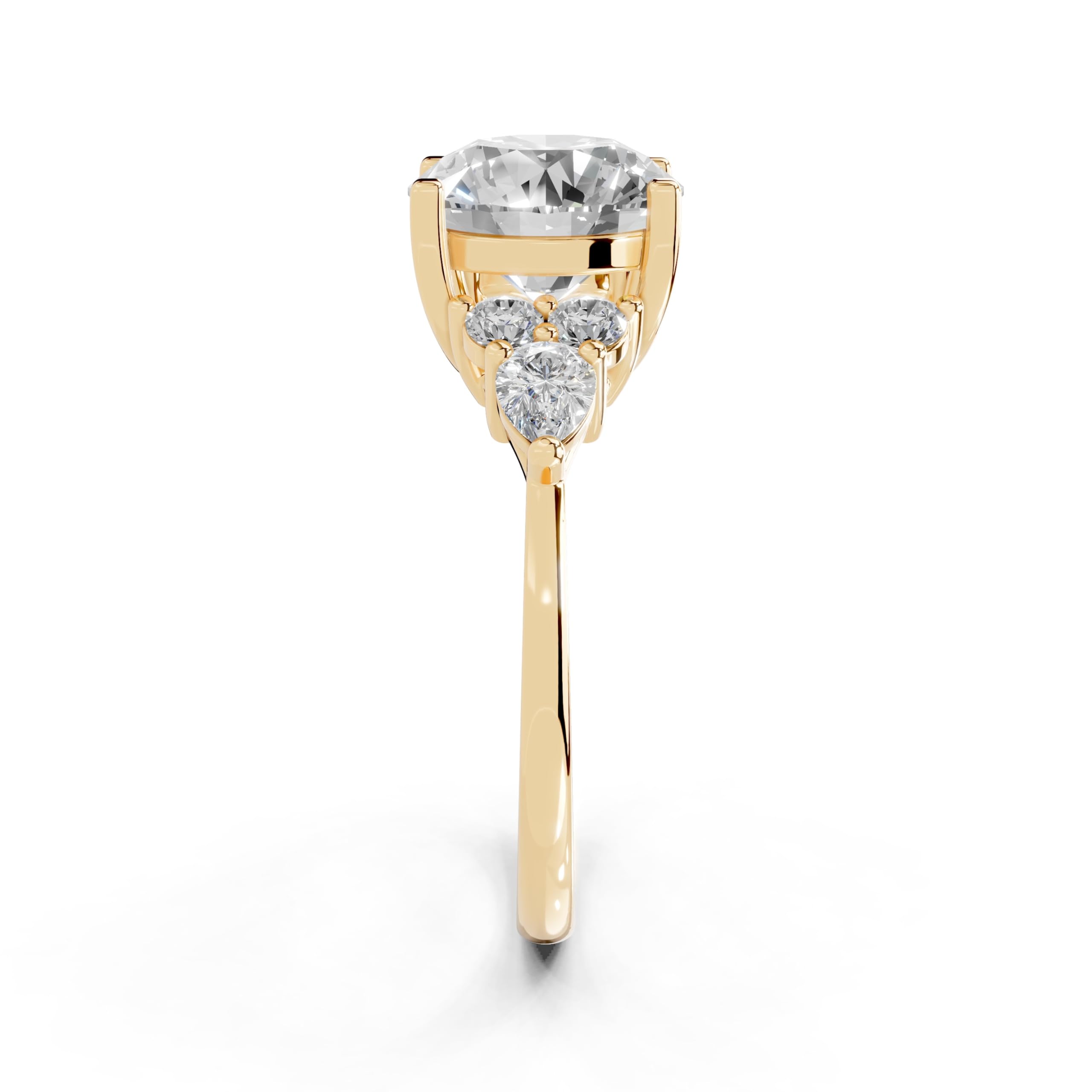 Round Pear Cluster Side Stone lab-grown diamond ring in yellow gold