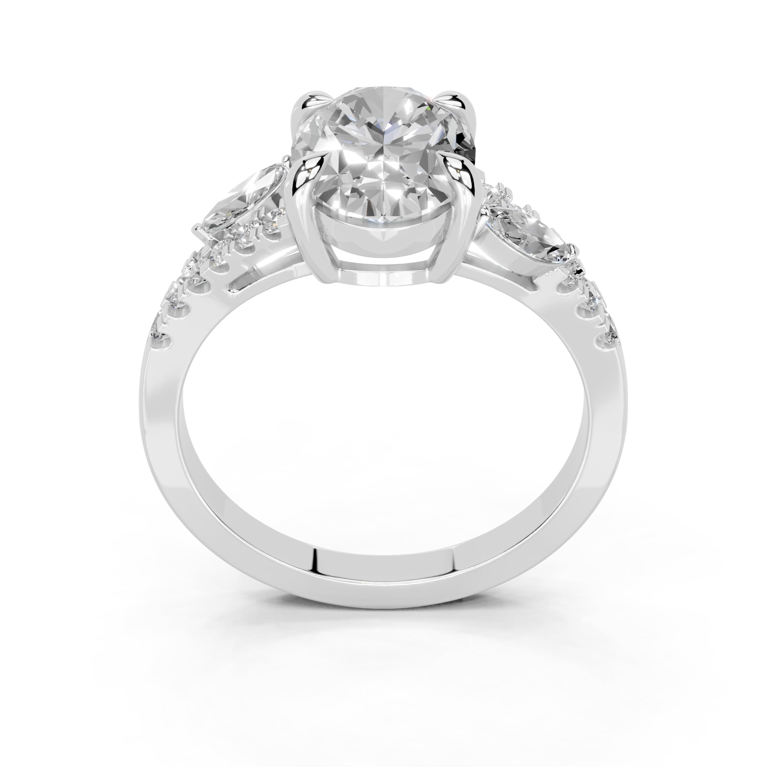 Oval Marquise Side Stone Pavé lab-grown diamond ring in white gold / platinum