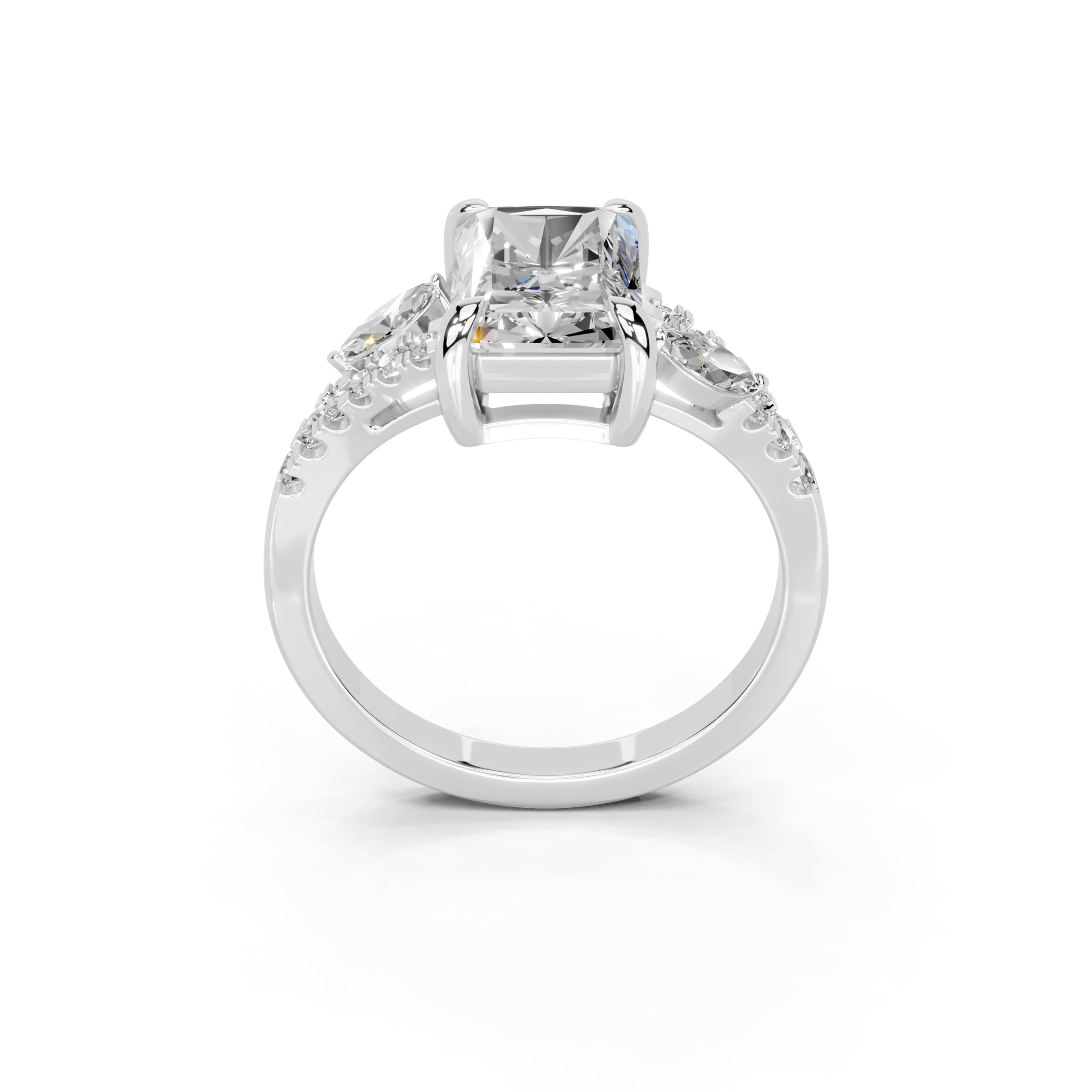Radiant Marquise Side Stone Pavé lab-grown diamond ring in white gold / platinum