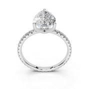 Pear petite pavé lab-grown diamond engagement ring in 14K white gold / platinum, front view