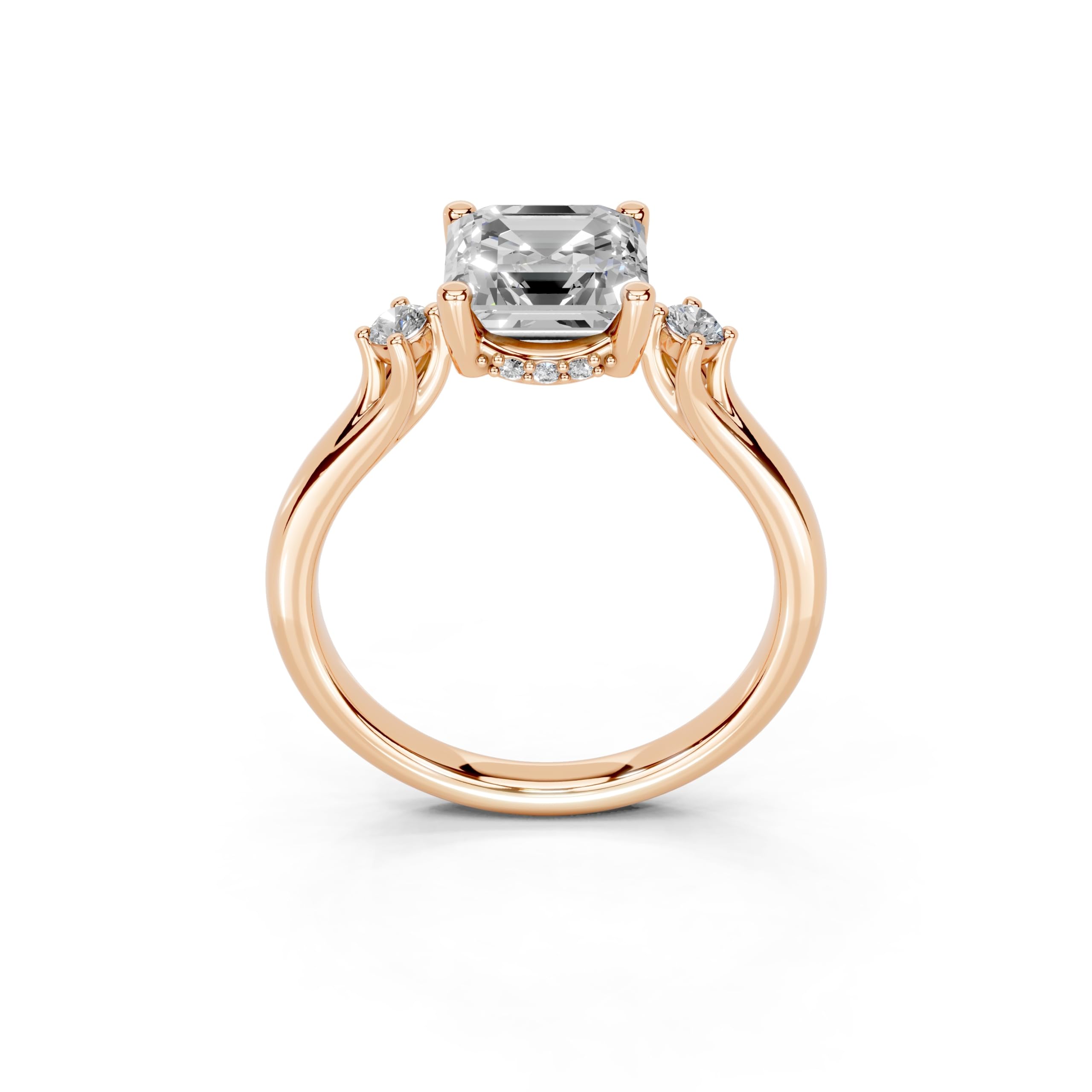 Asscher Petite Side Stone Solitaire lab-grown diamond ring in rose gold
