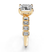 Asscher Pavé with Emerald Side Stones lab-grown diamond ring in yellow gold