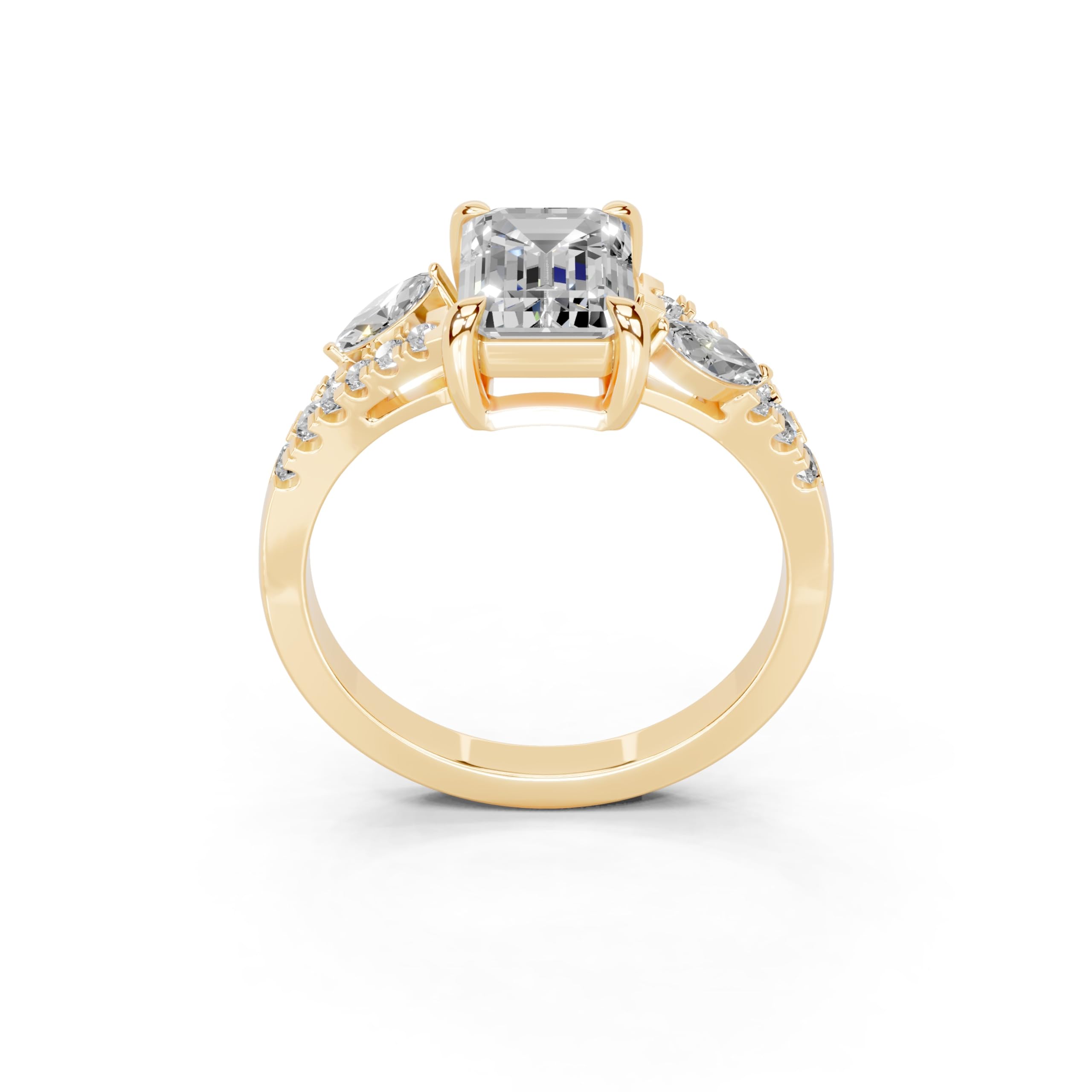 Emerald Marquise Side Stone Pavé lab-grown diamond ring in yellow gold