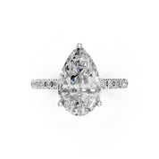 Pear petite pavé lab-grown diamond engagement ring in 14K white gold / platinum, top view