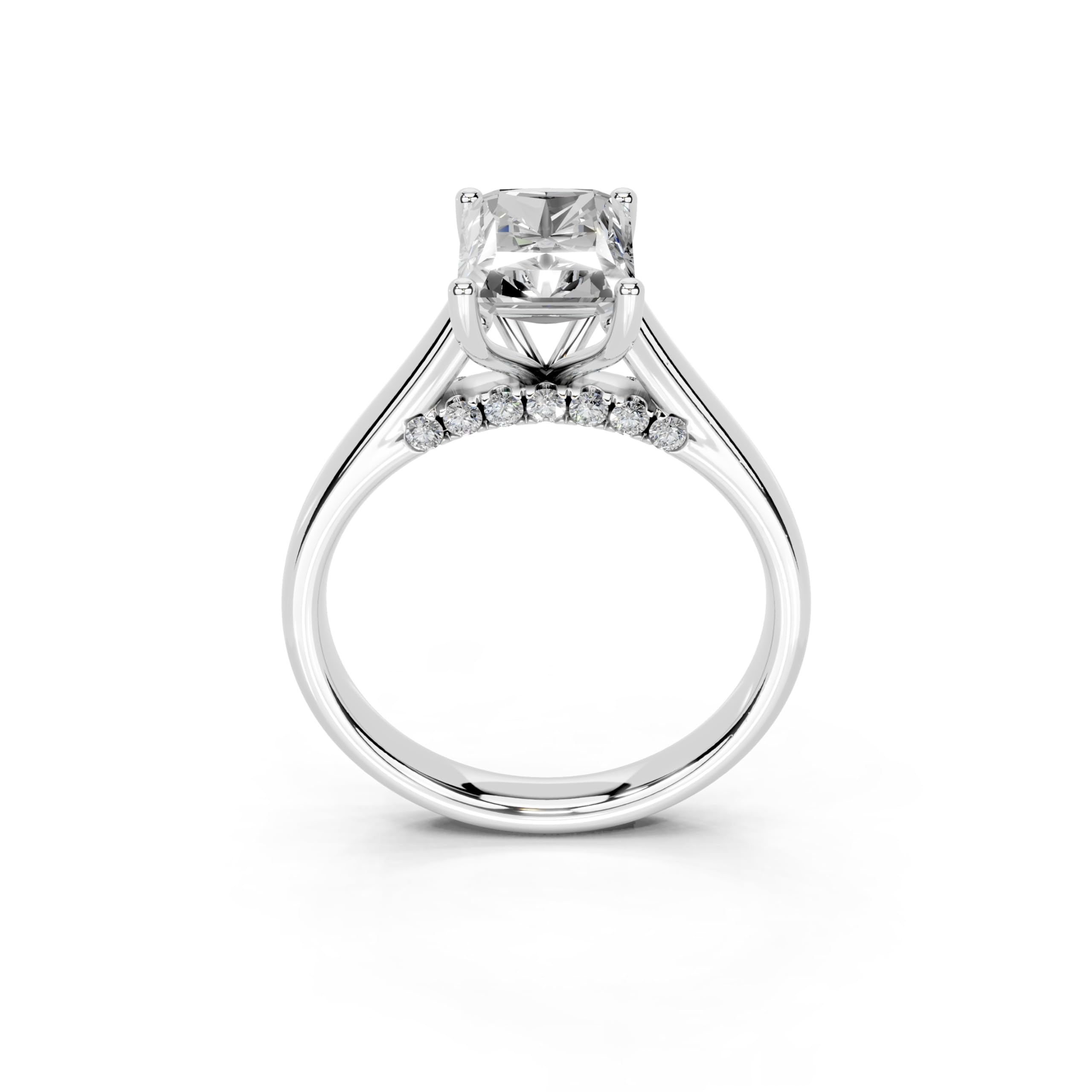 Radiant Hidden Pavé Cathedral lab-grown diamond ring in white gold / platinum