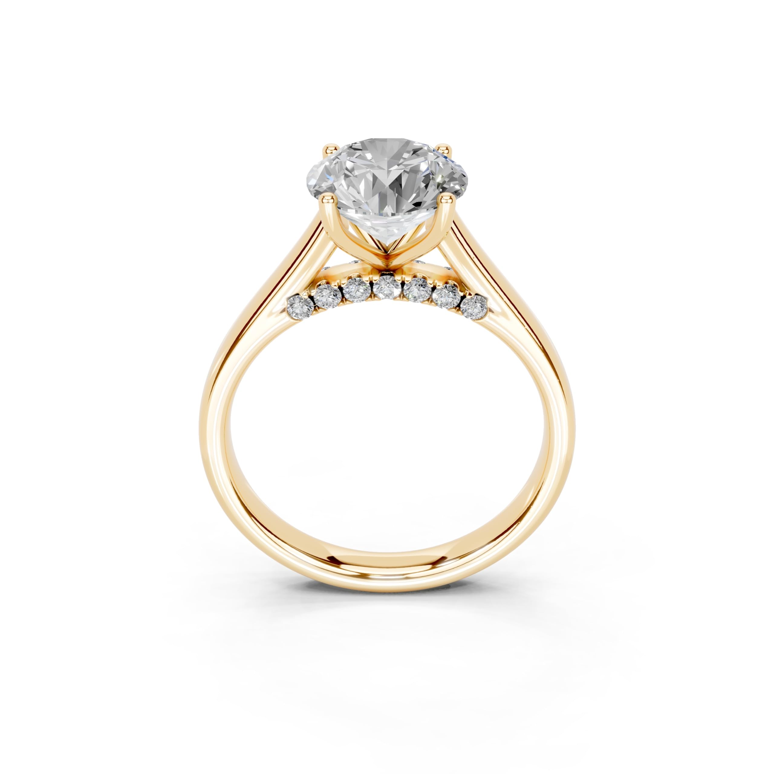 Round Hidden Pavé Cathedral lab-grown diamond ring in yellow gold