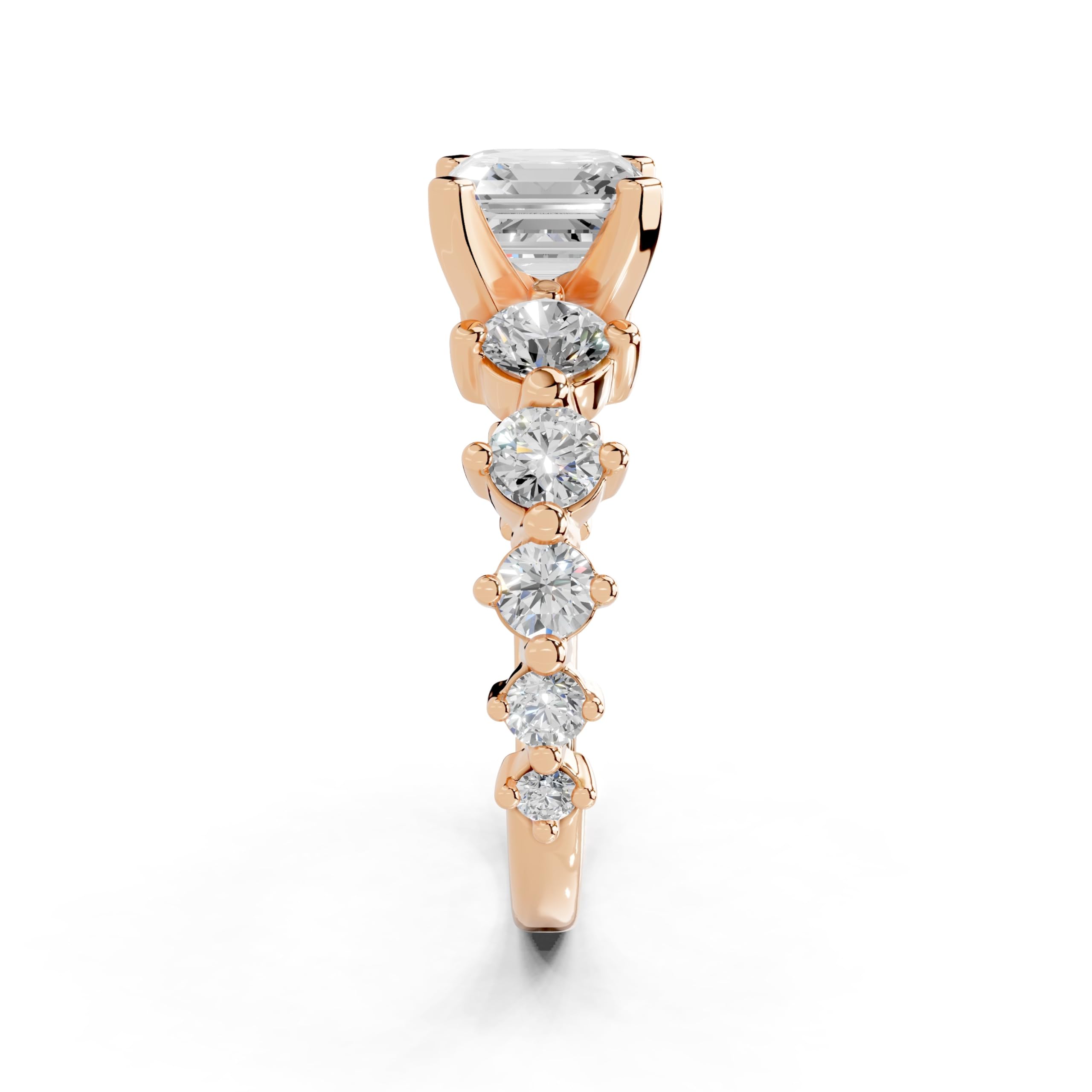 Asscher Fancy Side Stone lab-grown diamond ring in rose gold