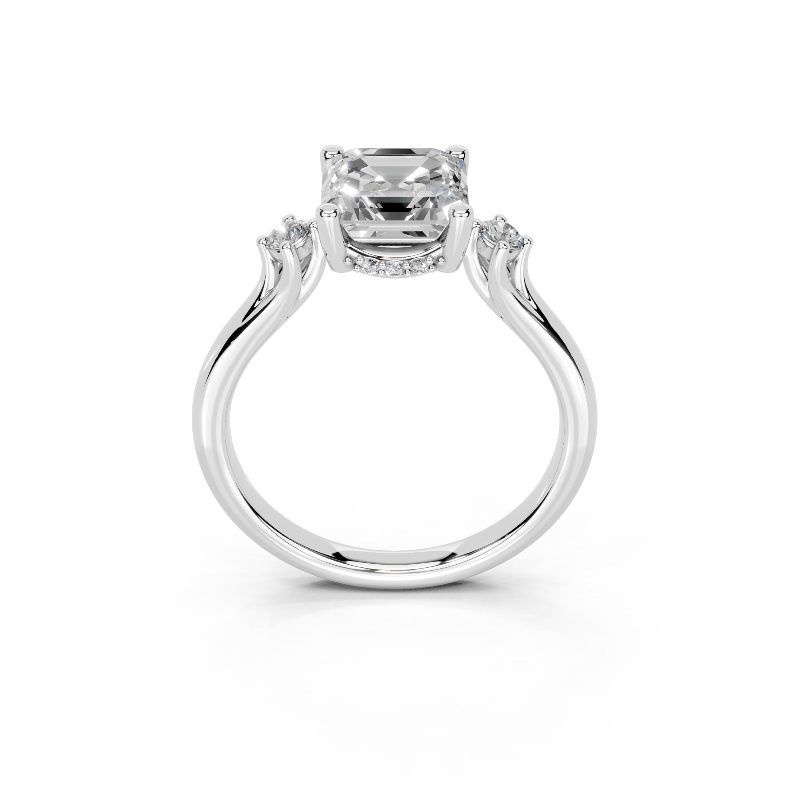 Asscher Petite Side Stone Solitaire lab-grown diamond ring in white gold / platinum