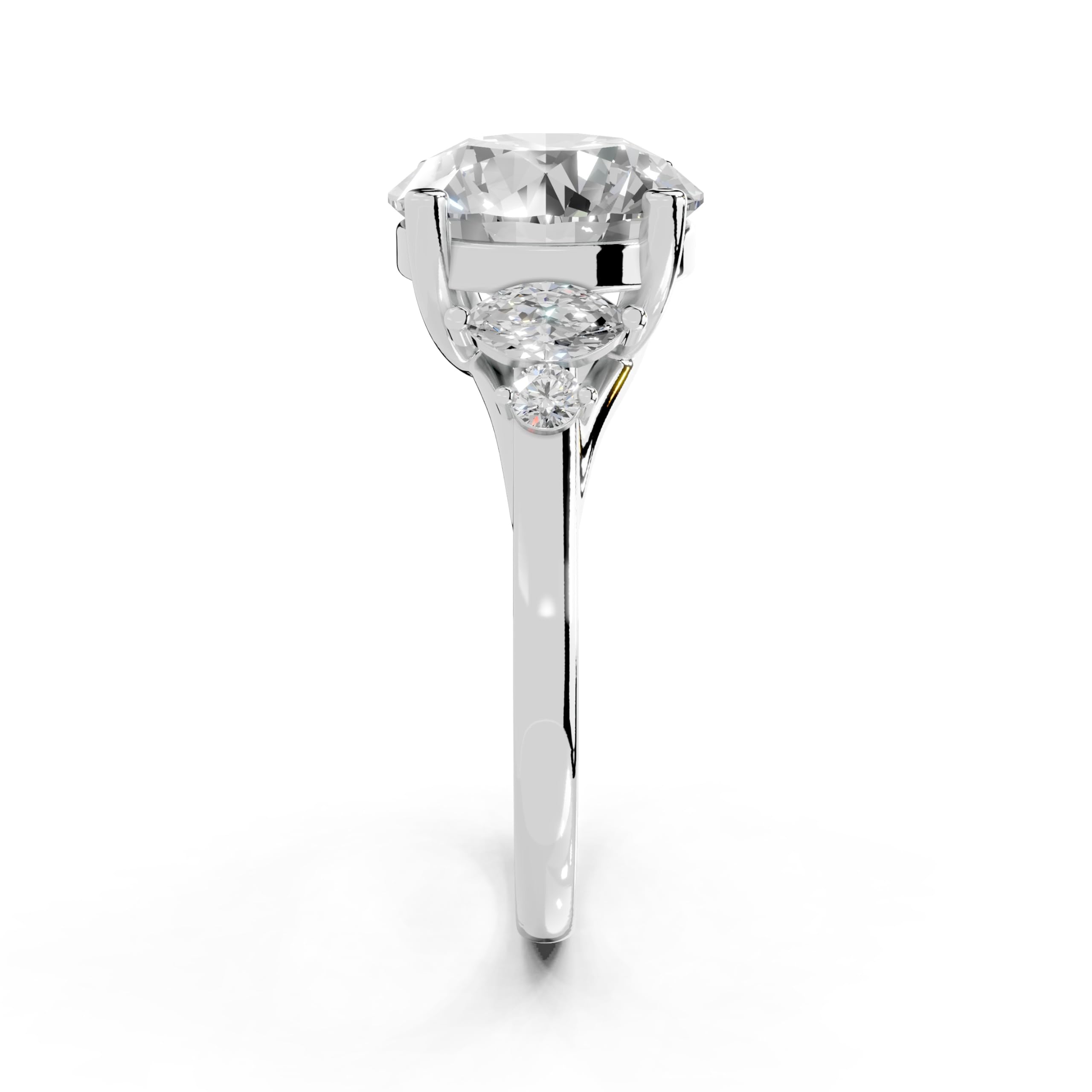 Round Marquise Cluster Side Stone lab-grown diamond ring in white gold / platinum