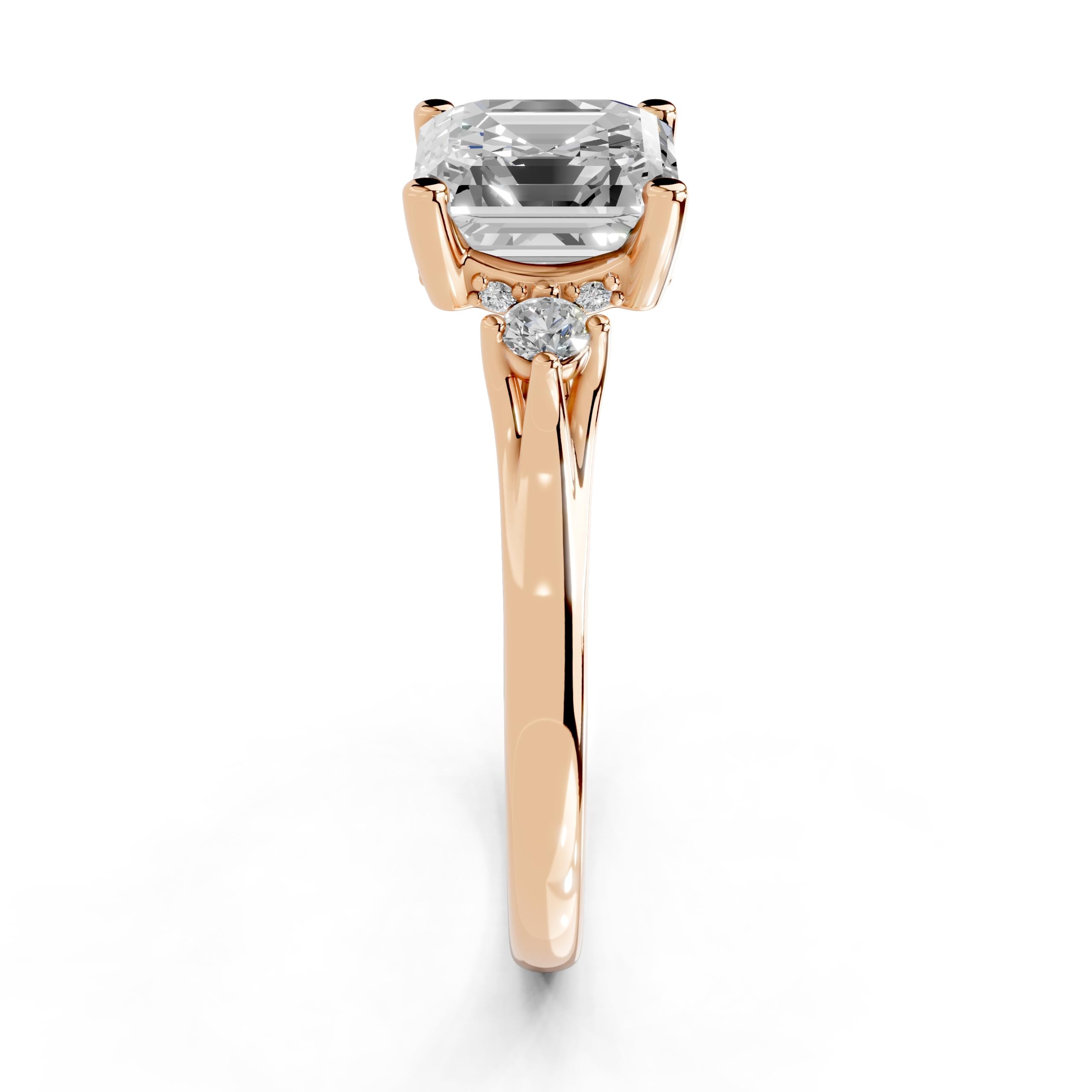 Asscher Petite Side Stone Solitaire lab-grown diamond ring in rose gold