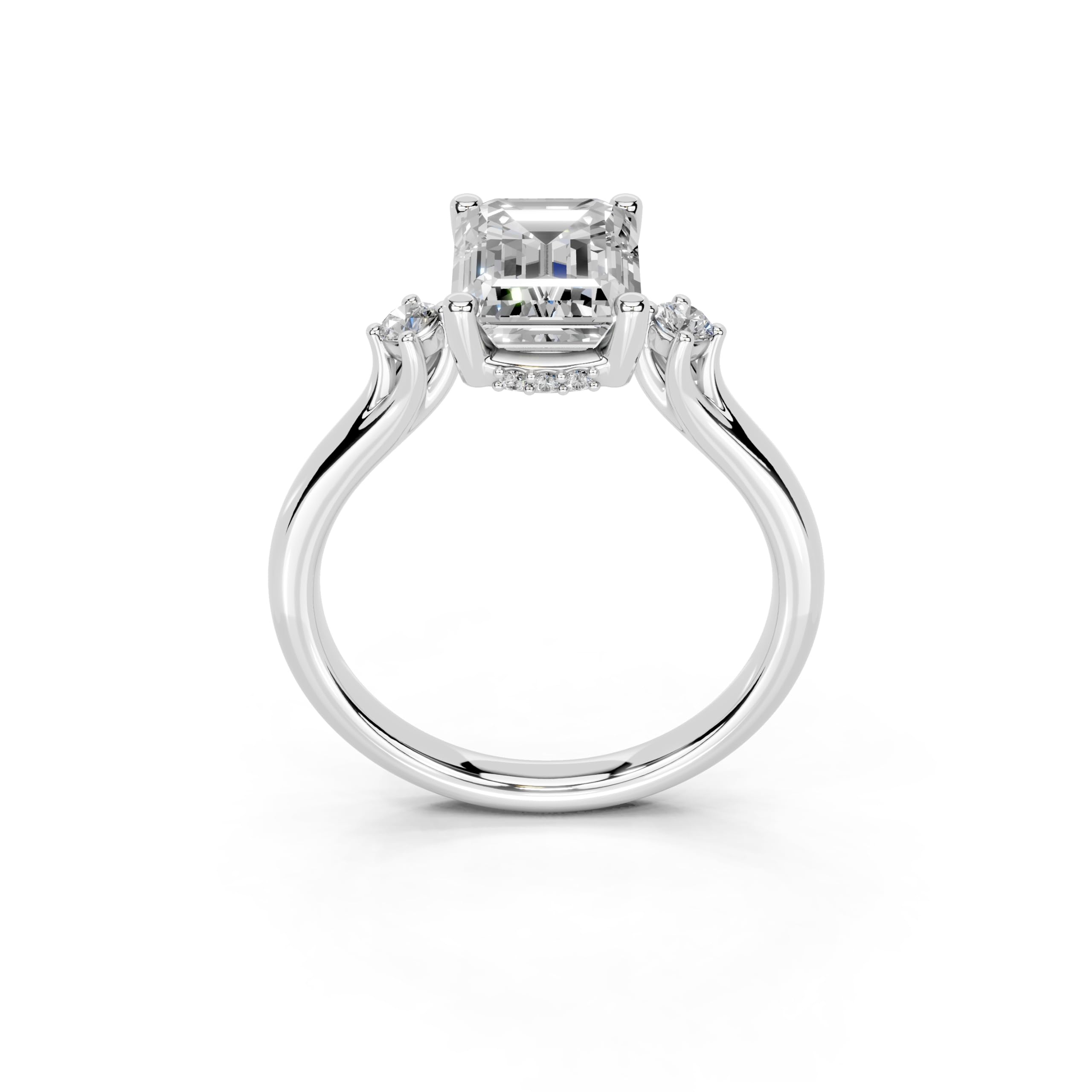Emerald Petite Side Stone Solitaire lab-grown diamond ring in white gold / platinum