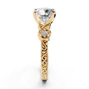 Round Filigree Vintage Solitaire lab-grown diamond ring in yellow gold