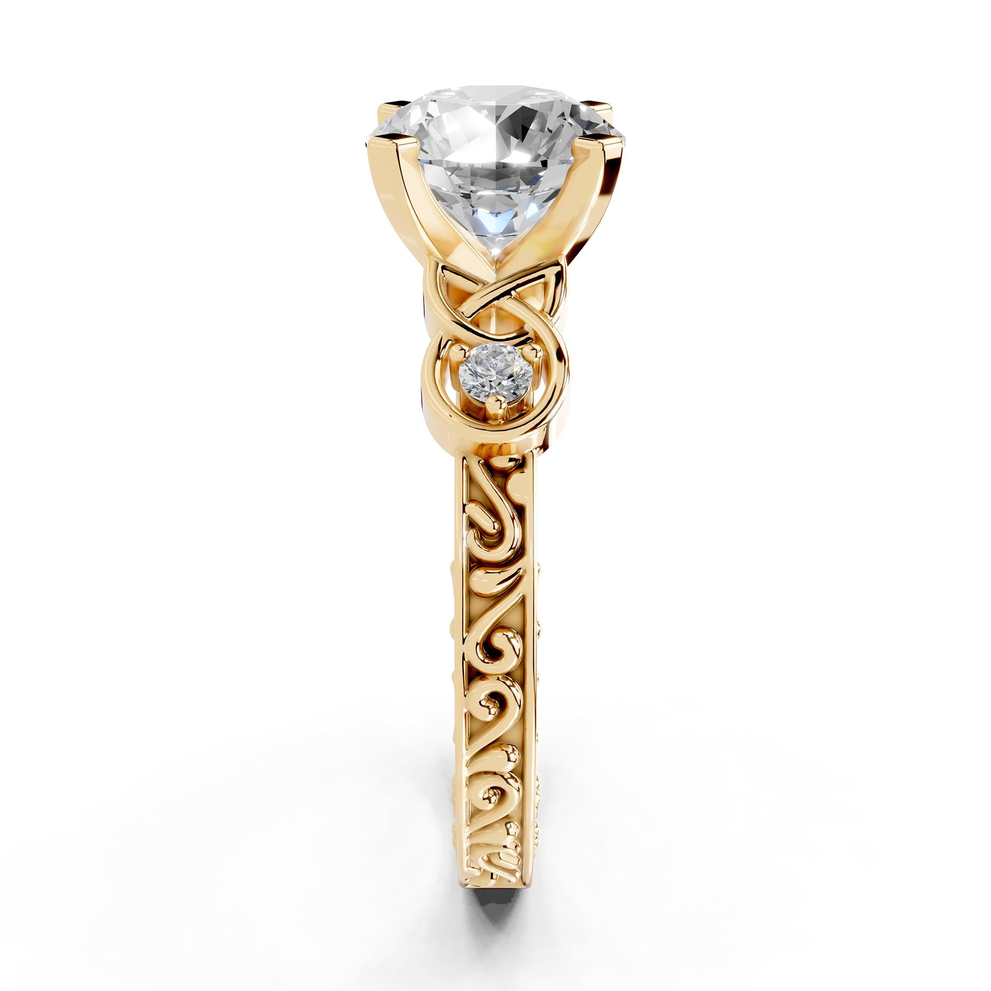 Round Filigree Vintage Solitaire lab-grown diamond ring in yellow gold