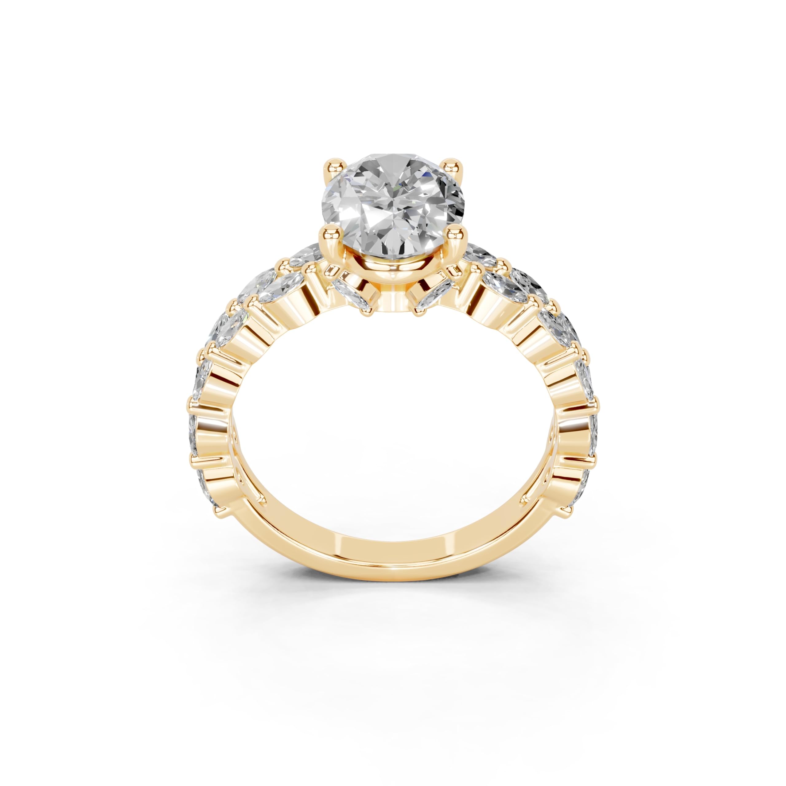 Oval Marquise Accent Band lab-grown diamond ring in yellow gold