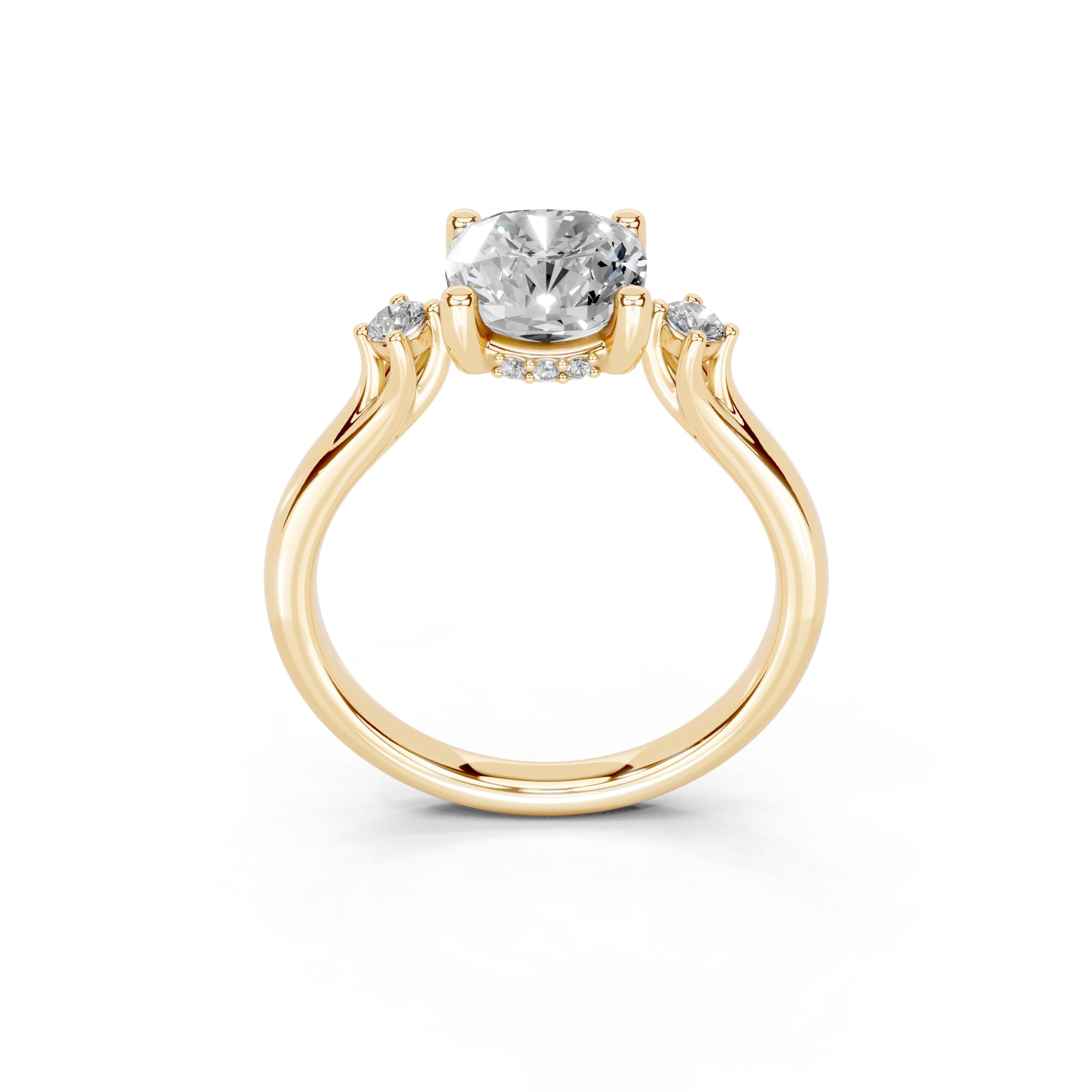 Cushion Petite Side Stone Solitaire lab-grown diamond ring in yellow gold