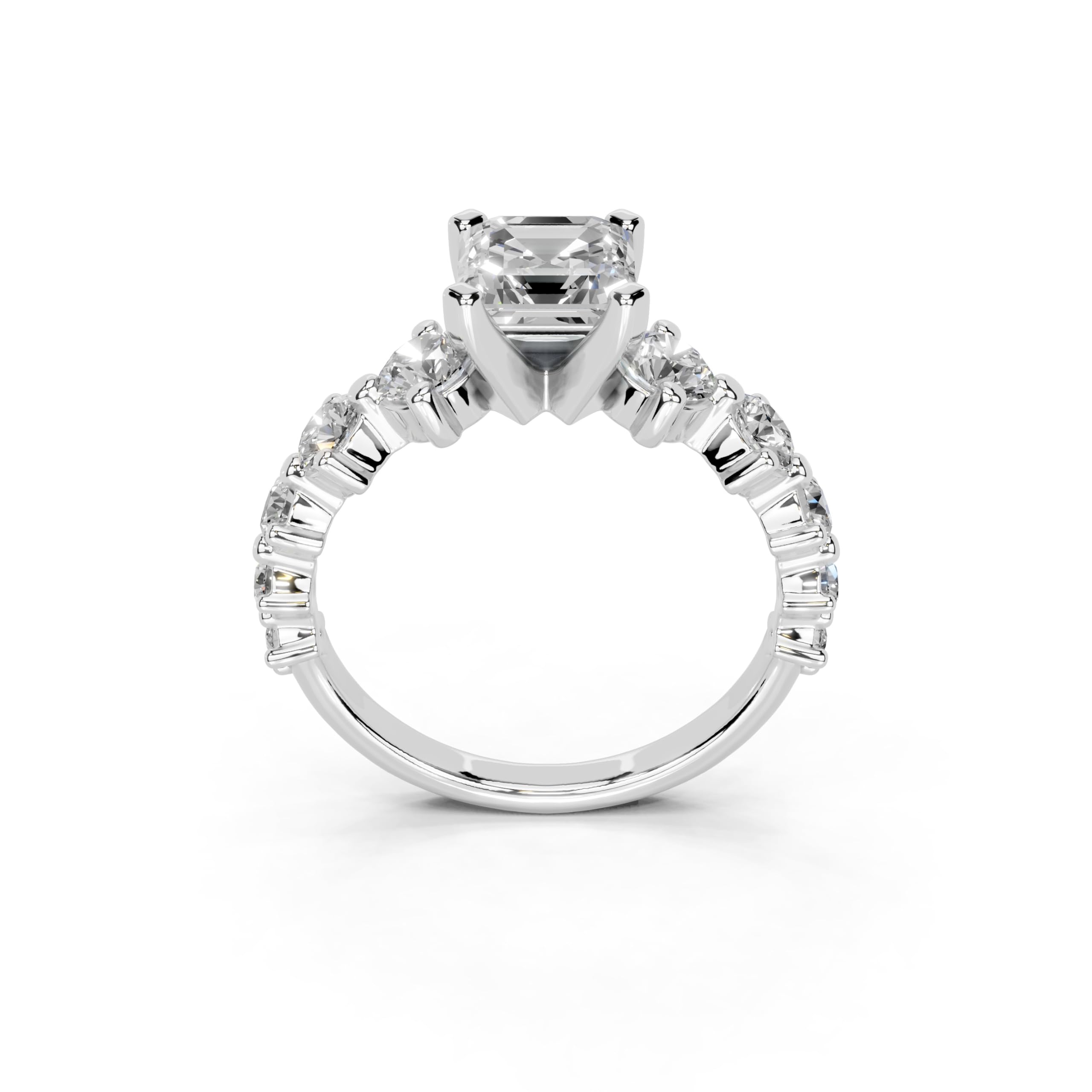 Asscher Fancy Side Stone lab-grown diamond ring in white gold / platinum
