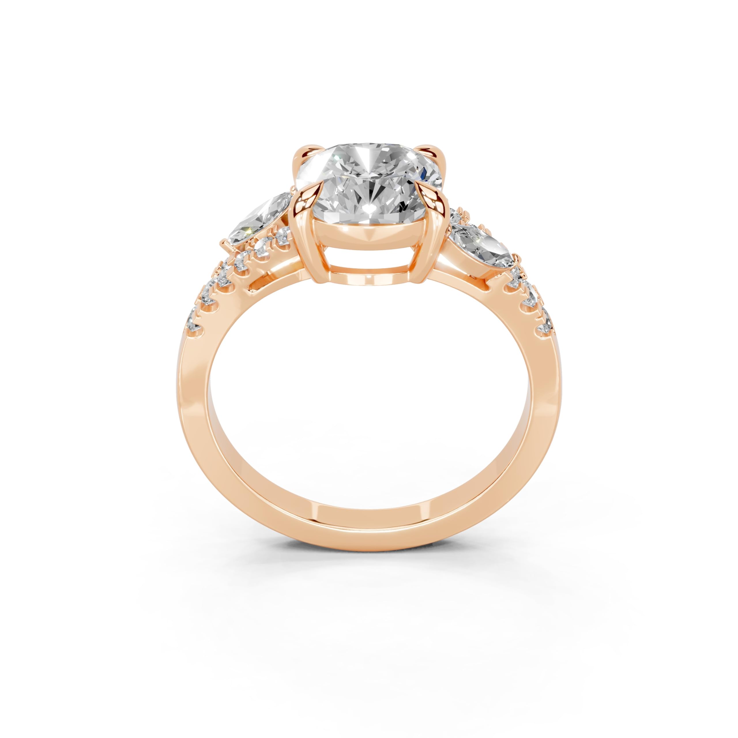 Cushion Marquise Side Stone Pavé lab-grown diamond ring in rose gold