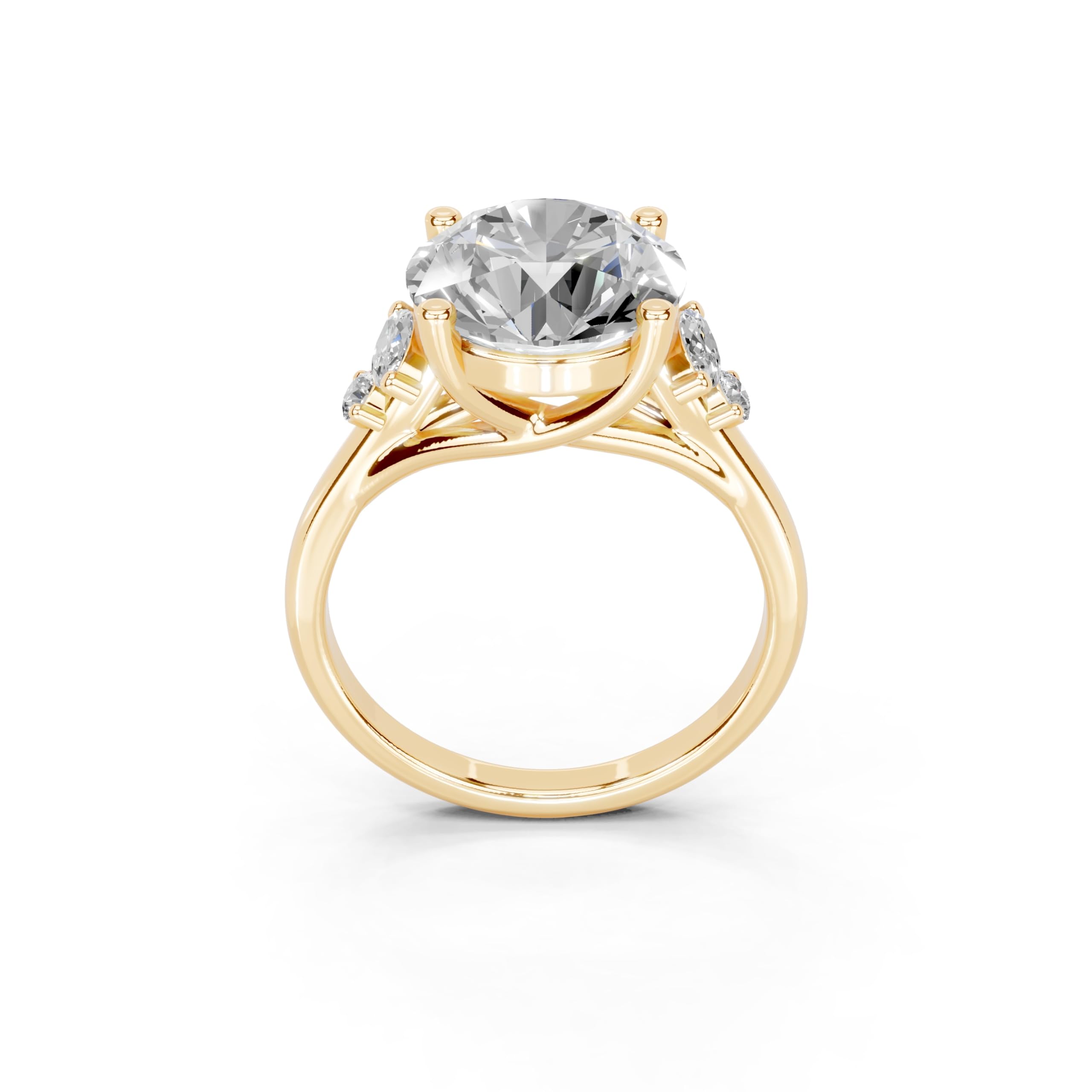 Round Marquise Cluster Side Stone lab-grown diamond ring in yellow gold