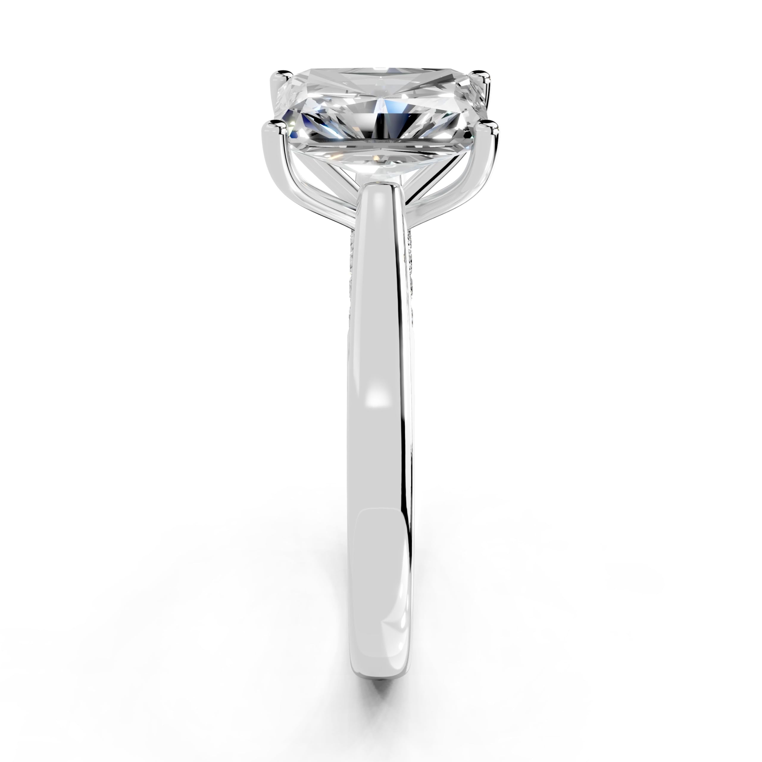 Radiant Hidden Pavé Cathedral lab-grown diamond ring in white gold / platinum