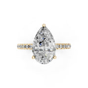 Pear petite pavé lab-grown diamond engagement ring in 14K yellow gold, top view