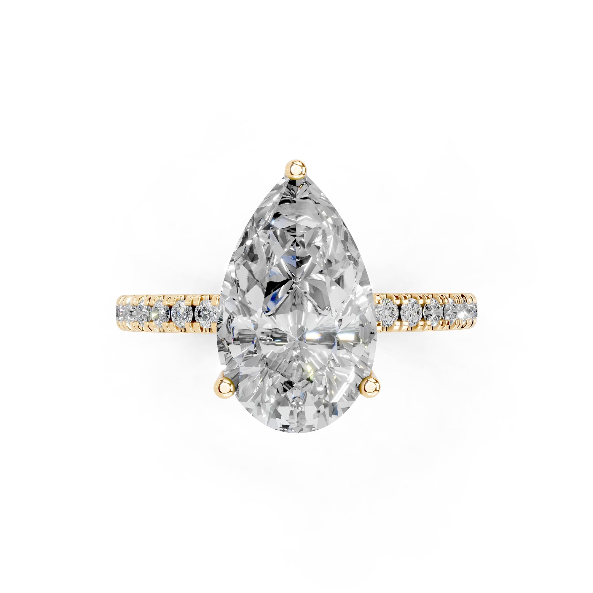 Pear petite pavé lab-grown diamond engagement ring in 14K yellow gold, top view