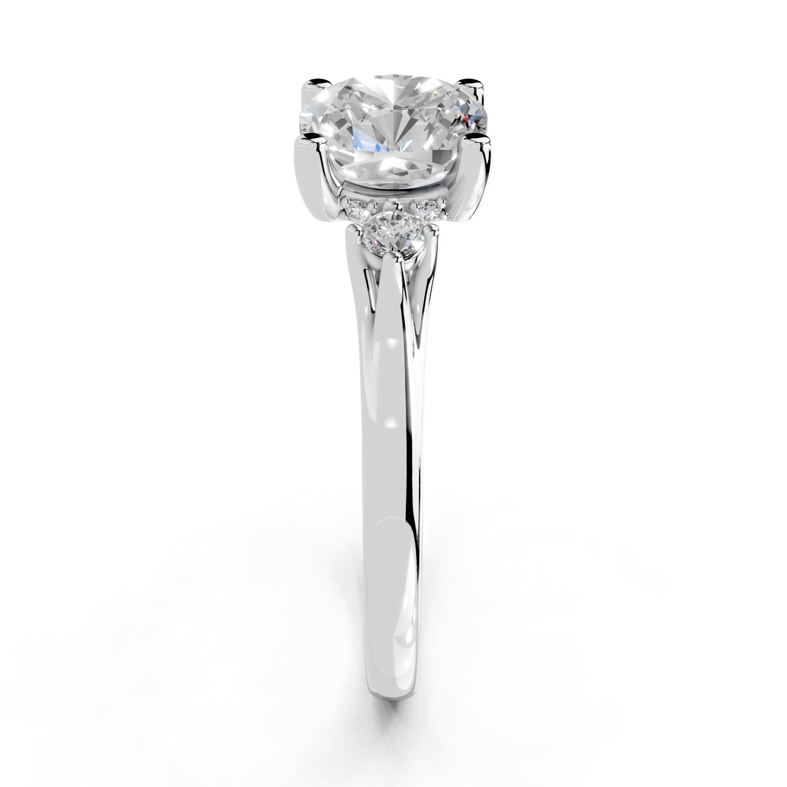 Cushion Petite Side Stone Solitaire lab-grown diamond ring in white gold / platinum