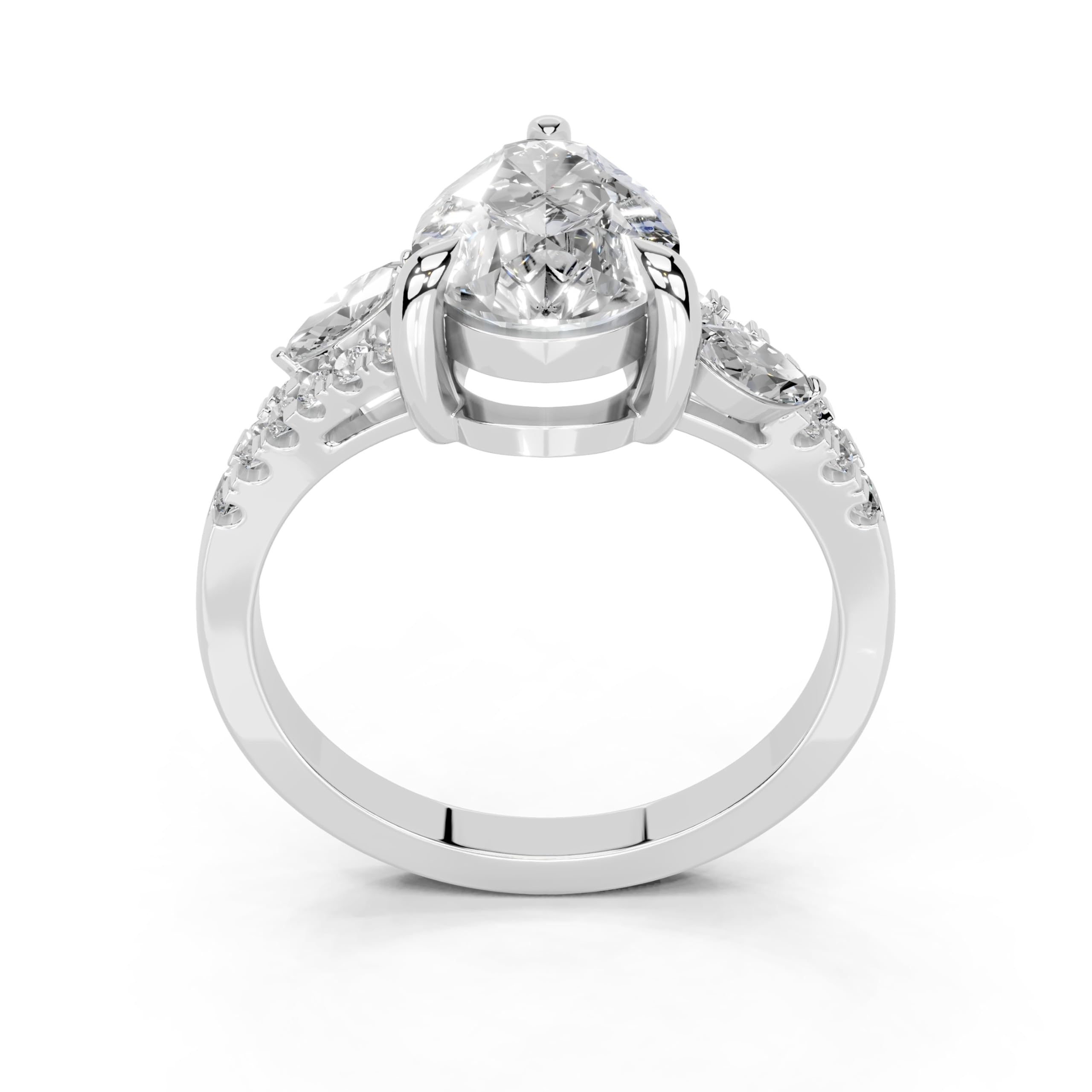 Pear Marquise Side Stone Pavé lab-grown diamond ring in white gold / platinum