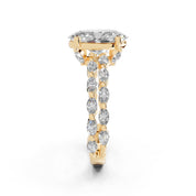 Oval Marquise Accent Band lab-grown diamond ring in yellow gold