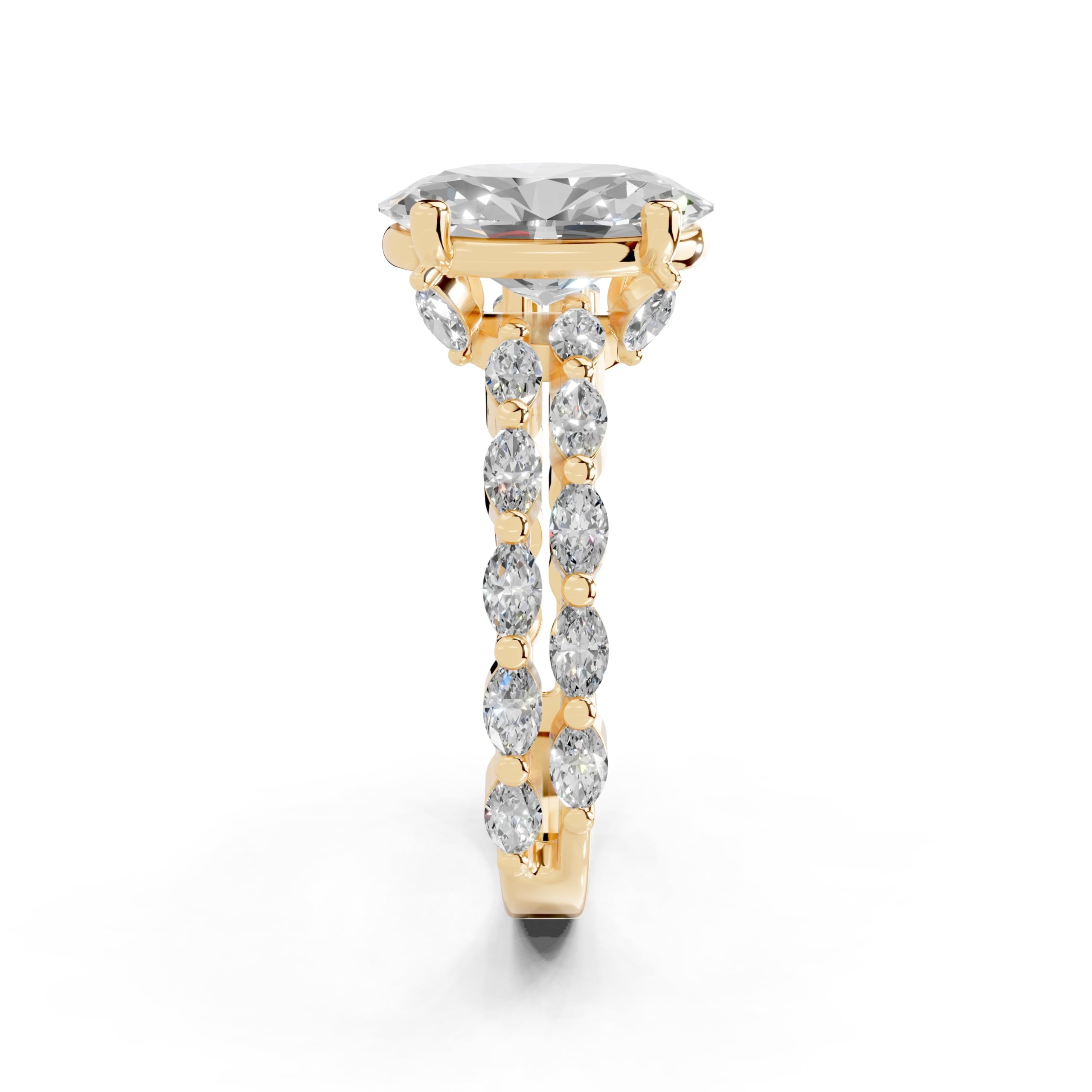 Oval Marquise Accent Band lab-grown diamond ring in yellow gold